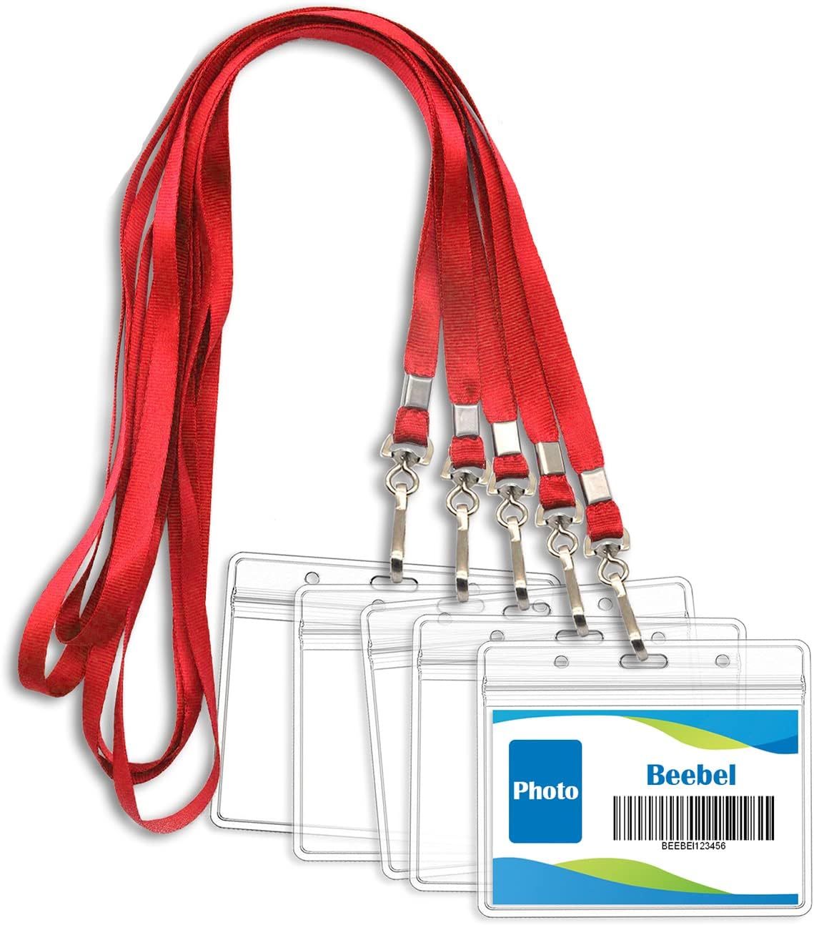 Beebel ID Badge Holder Lanyards with Waterproof Badge Card Bulk Lanyard for Name Tags Holders(Red)