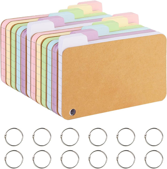 12 Pack 720 Pcs 3x5 Inches Tabbed Index Cards, Colorful Flash Cards with 12 Binder Rings, Ruled Index Cards Lined Note Cards for Study, School,Office Home