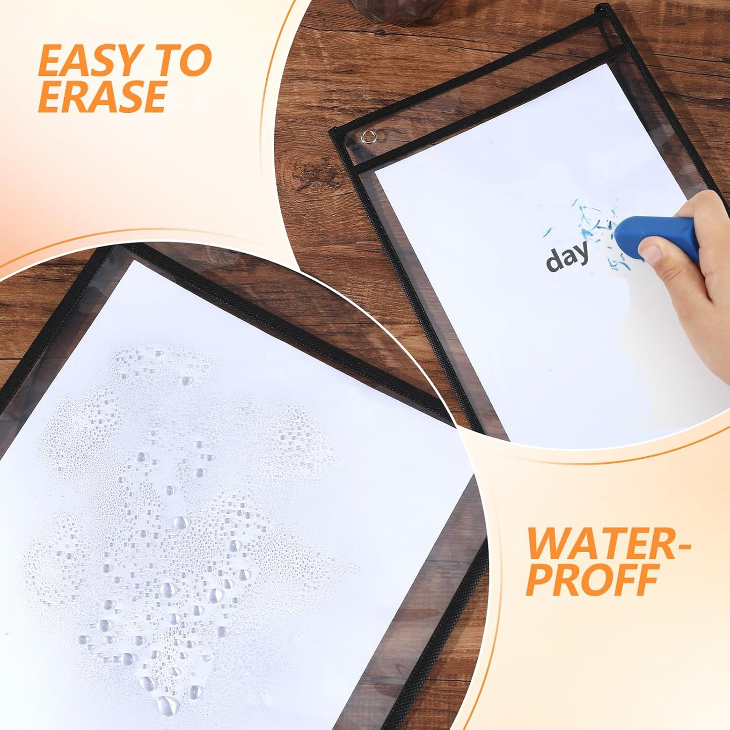 30 Pack Shop Ticket Holders Job Ticket Holders Work Order Holder Pockets, 10 x 14 Dry Erase Pocket Work Order Plastic Sleeves with Hanging Strap, Both Sides Clear