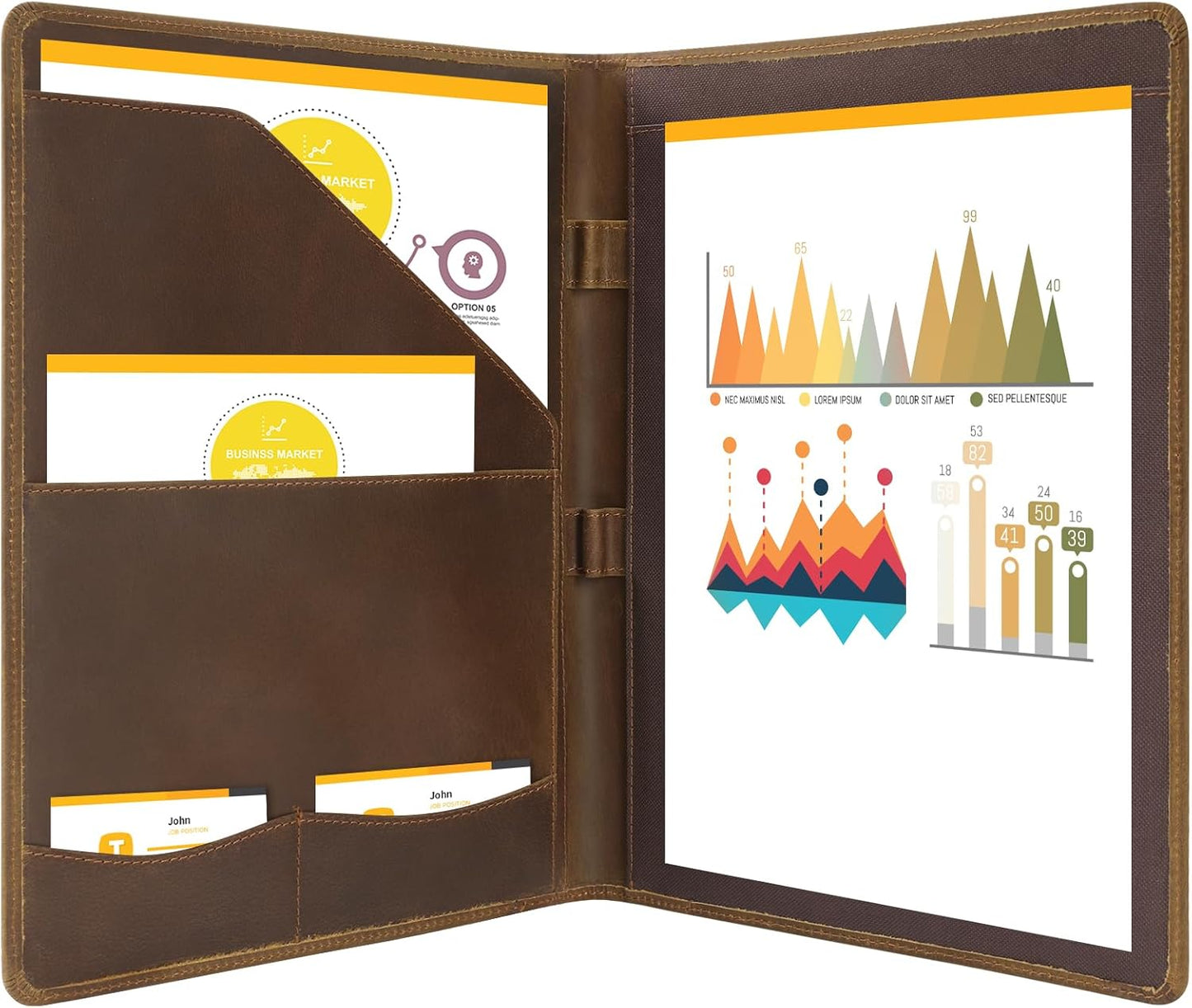 Ringsun Leather Portfolio Organizer for Men Women, Leather Padfolio Business Resume Legal Pad Portfolio Notebook Binder for A4/Pad, Leather Folio Leather Folder, Brown