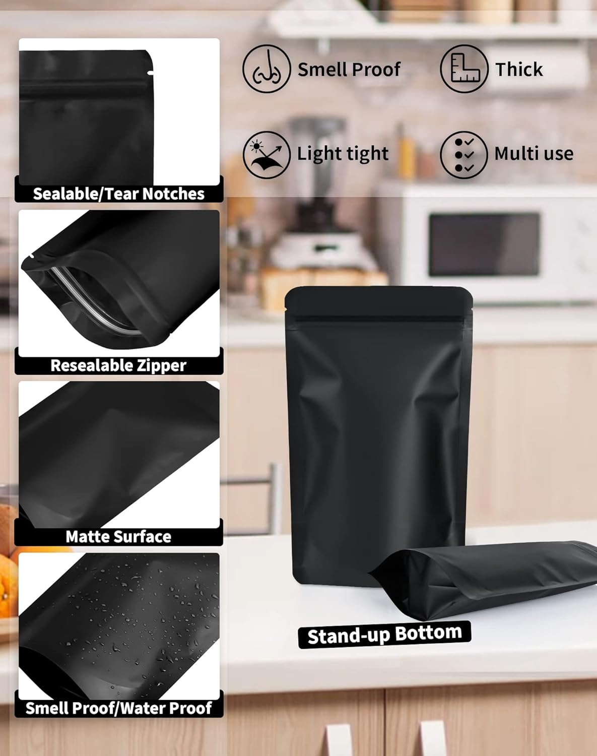 100 Pack Resealable Stand Up Bags,7.9" x 11.8" Smell Proof Pouch Sealable Foil Pouch Bags for Packaging (Red)