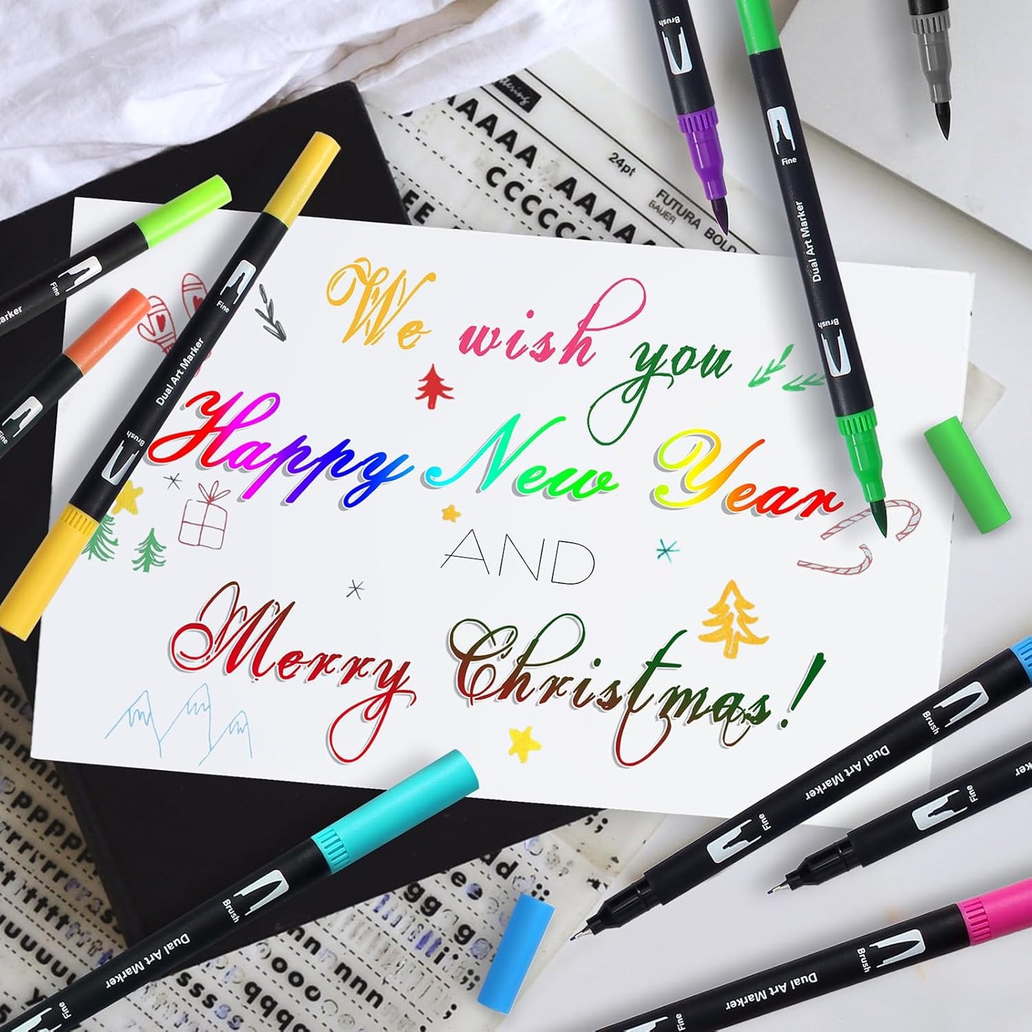 Art Markers Brush Pen, Markers for Adult Coloring Books No Bleeding,32 Colored Pens Fine Point Highlighter Pen & Brush for Adult Kids Coloring Journaling Note Taking Planner