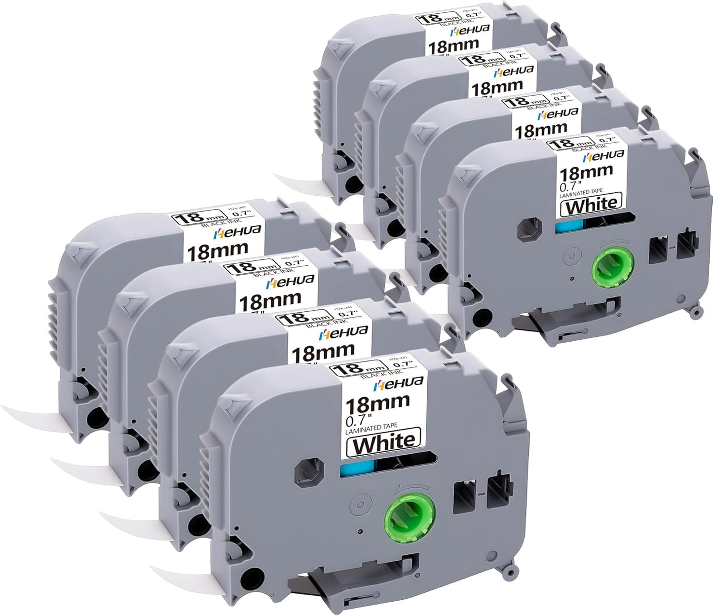 Hehua Compatible 8PK TZe TZ Tape 18mm 0.7 Laminated White Label Replacement for Brother Label Maker Tape TZe-241 TZe241 TZ-241 for P Touch PTD400 PTD600 PTP750W PT1880, 3/4 X 26.2ft, Black on White