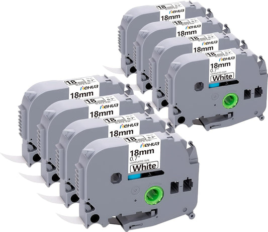 Hehua Compatible 8PK TZe TZ Tape 18mm 0.7 Laminated White Label Replacement for Brother Label Maker Tape TZe-241 TZe241 TZ-241 for P Touch PTD400 PTD600 PTP750W PT1880, 3/4 X 26.2ft, Black on White