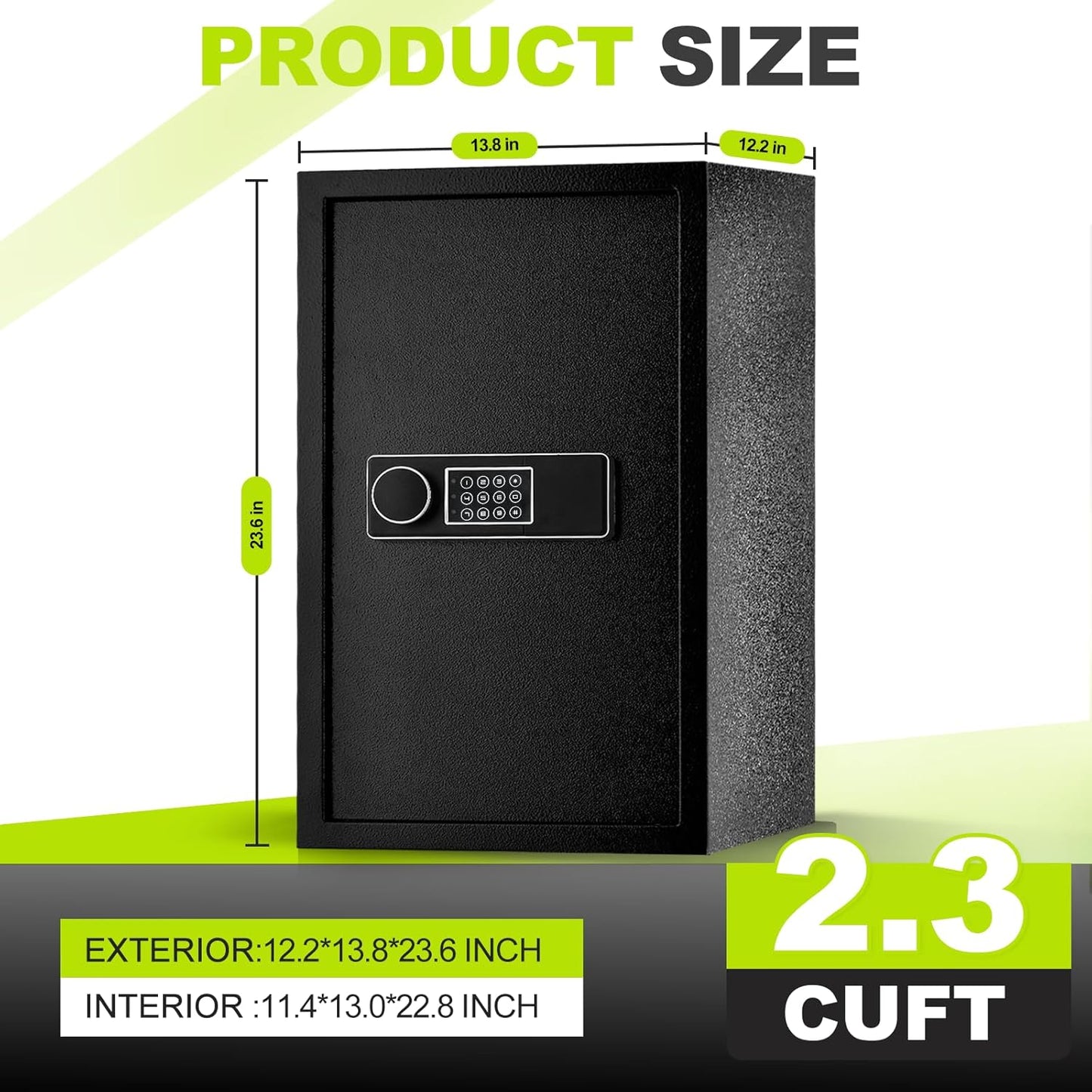 2.3 Cuft Safe Box for Home with Fireproof Document Bag, Anti-Theft Digital Safe with Electronic Keypad, 12.2 x 13.8 x 23.6 Inches (Exterior), Black