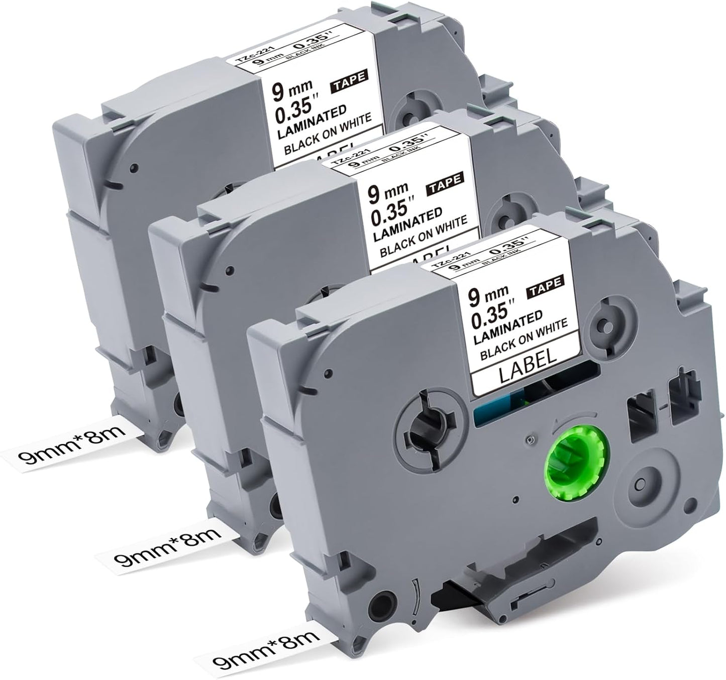 9mm Label Maker Tape TZe-221 Replacement for Brother TZe TZ Tape 9mm 0.35" Laminated (Black on White) P Touch Label Tape TZe221 for Brother PT-D220 H100 D410 D600 1890 H103W, 3 Pack