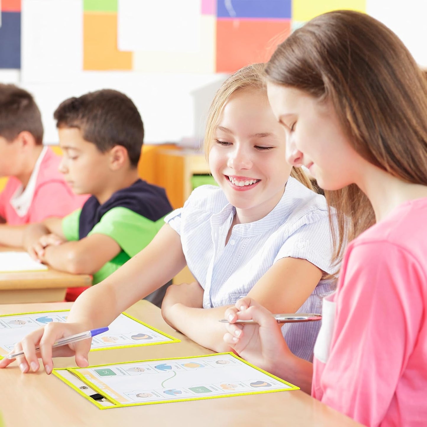 30 Pack Oversized Dry Erase Pocket Sleeves - 10 x 13 Inch Ticket Holders Reusable Clear Plastic Sleeves Sheet Page Protectors for School Teacher Supplies & Classroom Organization, 5 Colors