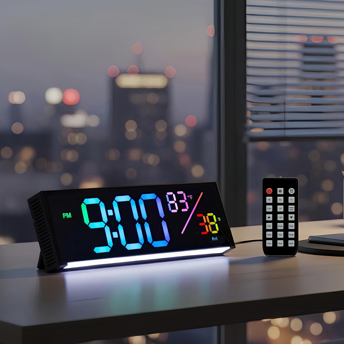 11-Inch LED Digital Wall Clock with RGB Flowing Light, Seconds, Date, Time, Temperature｜ Clear Large Numbers, Dual Alarm Settings, Remote Controlled ｜ Stylish Modern Clock for Living Room, Bedroom