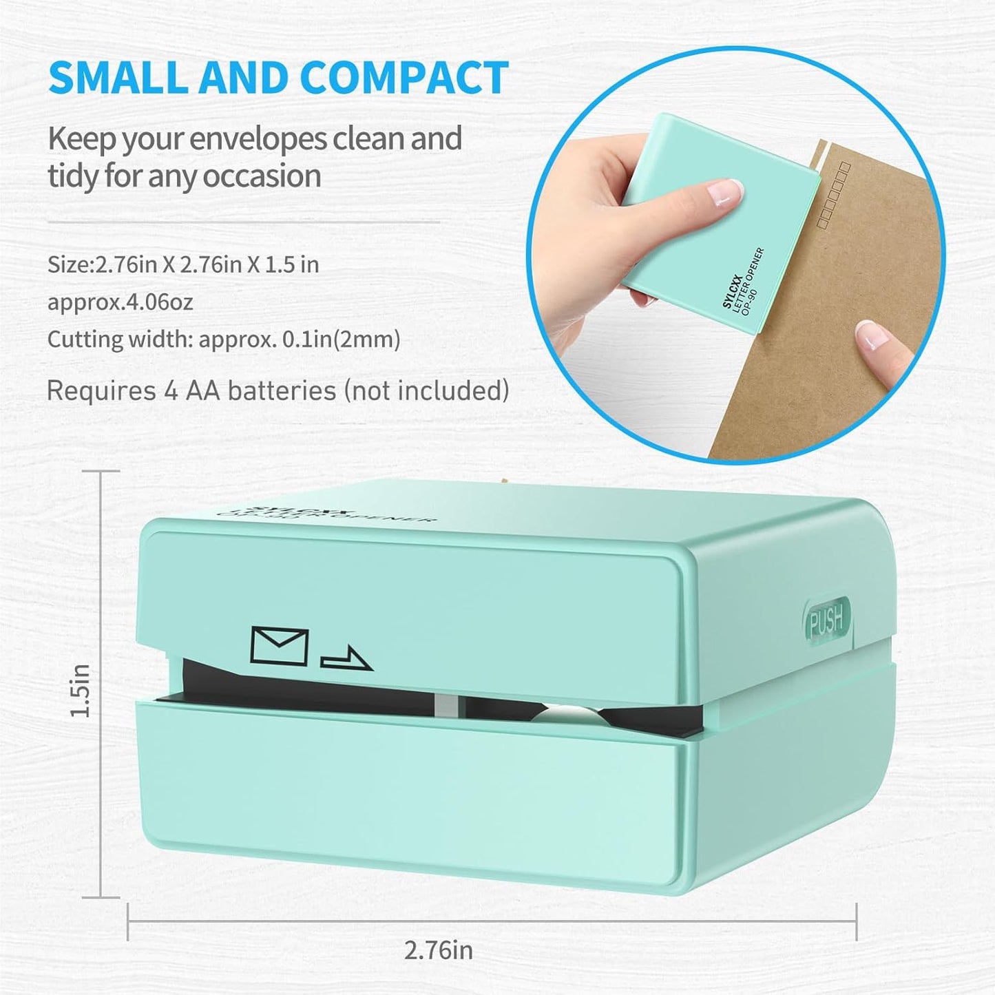 Battery Operated Electric Letter Opener - Letter Openers Envelope Slitter, Envelope Opener, Mail Opener, Universal Envelope Efficient Letter Opener Tool for Office, Home (Mint Green)