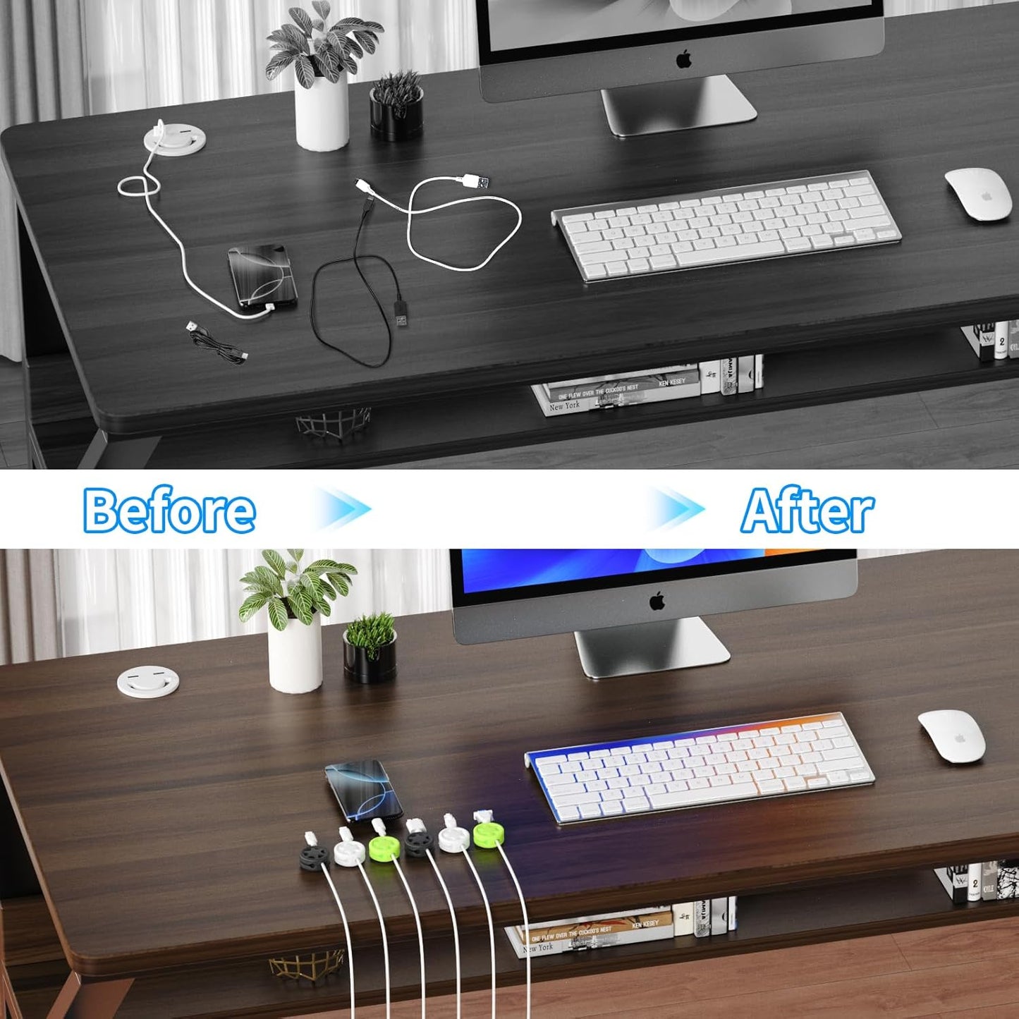 6 Pack Cord Organizer Clips - Desk Cable Management Clips, Cable Holder for Charger Wires, Phone Charger Cord Holder Clips for Desk, Office, Car, Home, Cubicle, Nightstand