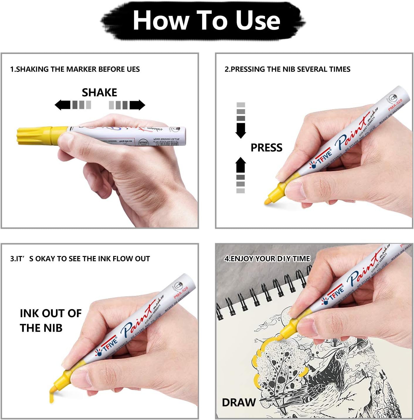 Black Paint Pens Markers - 12 Pack Oil Based Permanent Marker, Medium Tip, Never Fade, Quick Dry, Waterproof Paint Pen for Rocks Painting, Wood, Fabric, Plastic, Canvas, Glass, Metal