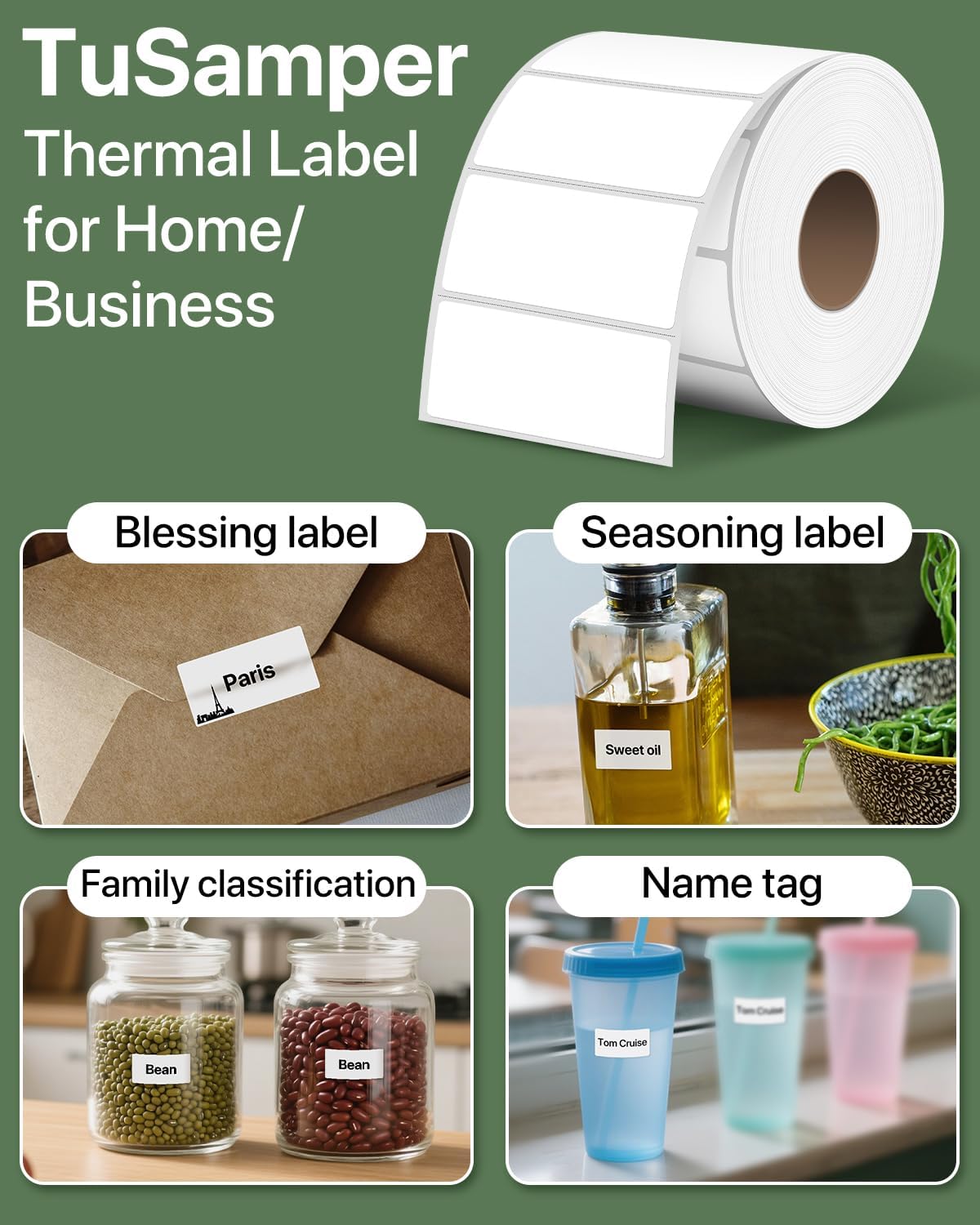 2×1 Inch Thermal Labels Sticker Self-Adhesive Label Paper White Direct Thermal Printer Stickers with Perforation Line 1000 Sheets/Roll