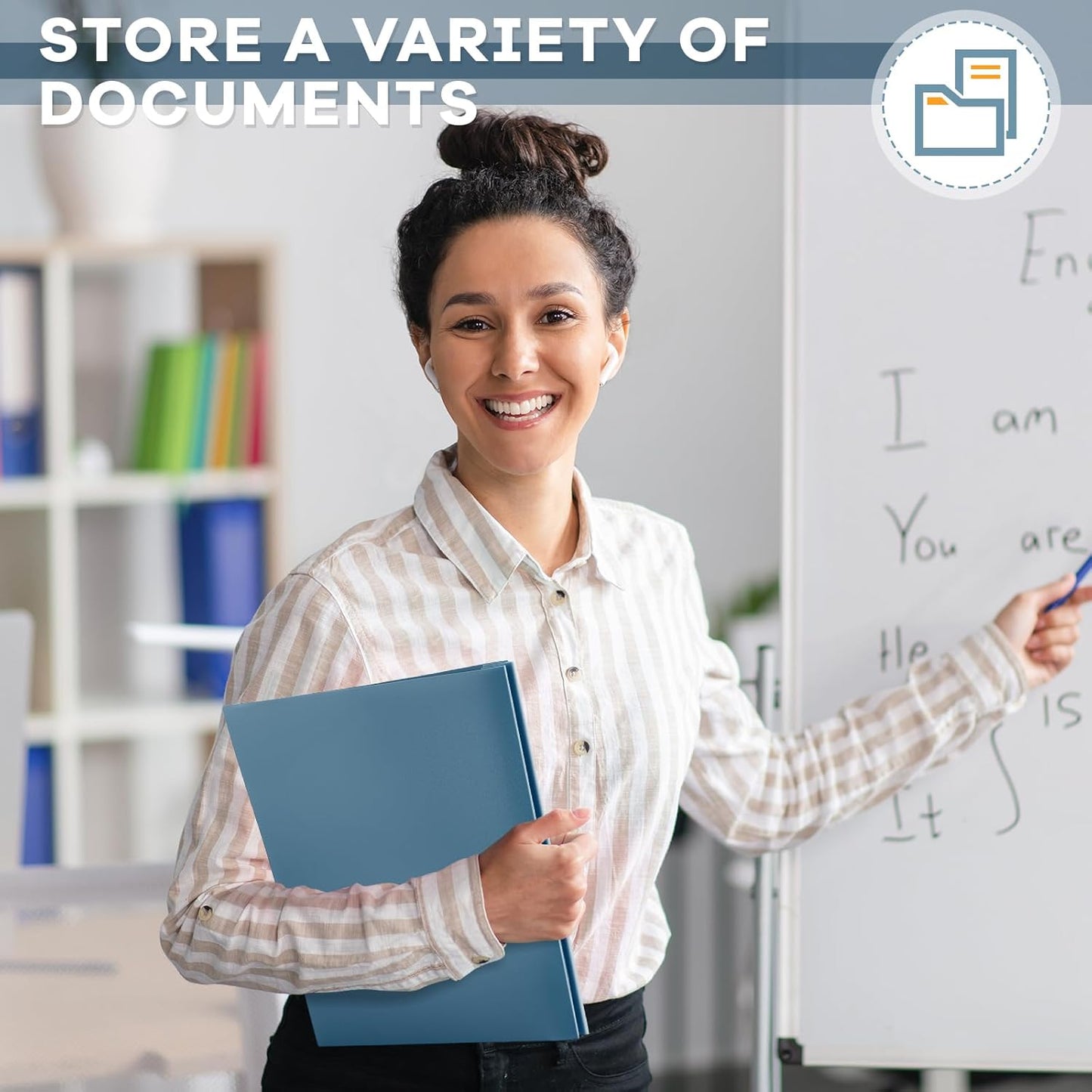 Henoyso 72 Pcs Plastic Folder with Clear Front Pocket and 3 Prong Plastic Folders with Card Slot Pocket Folders with Prongs for School Office (Navy Blue)