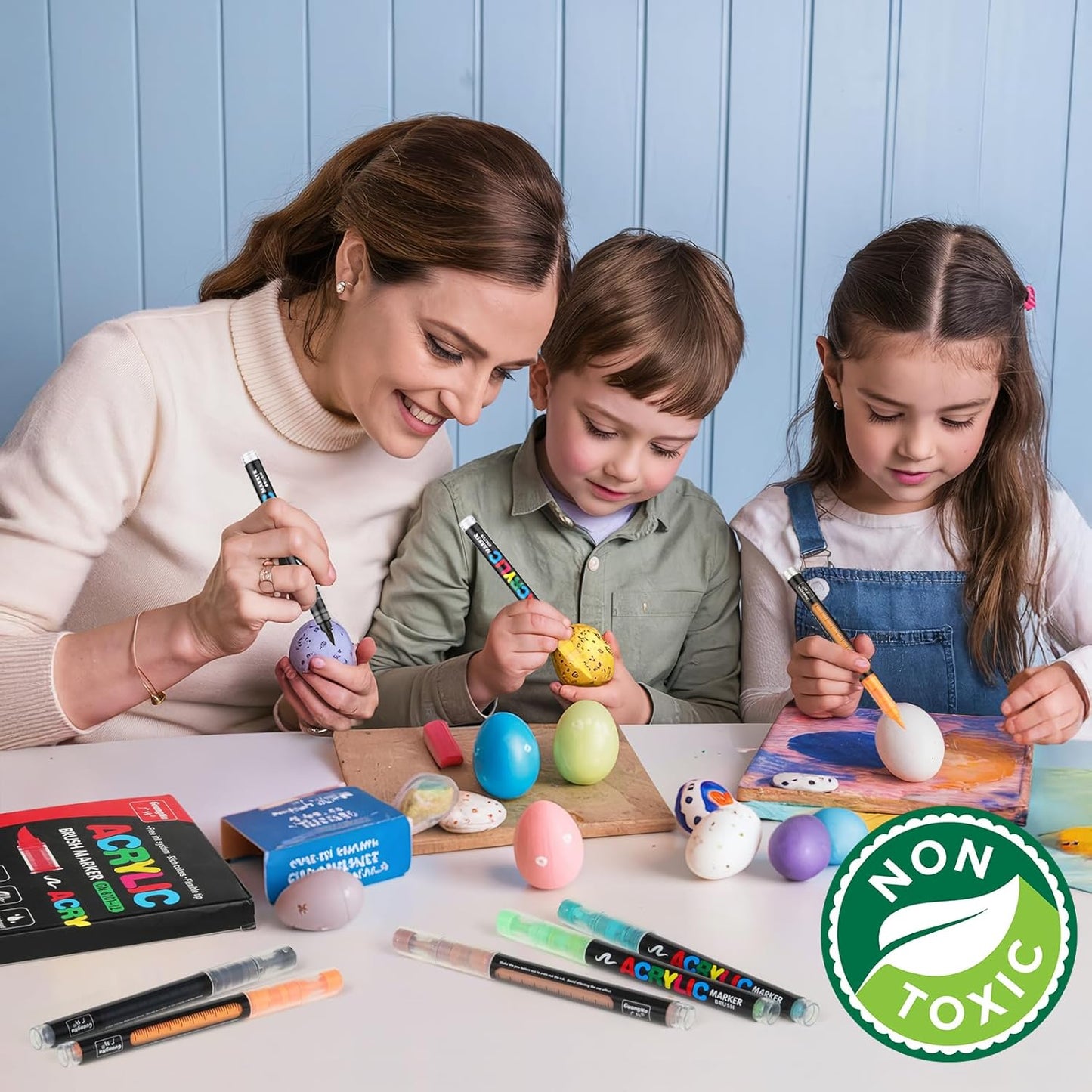 JRQ Acrylic Paint Markers Pens, 36 Colors Waterproof & Long-Lasting Ink, Brush Tip Acrylic Markers for Wood, Rock Painting, Glass, Canvas, Ceramic, Fabric, Plastic Art Crafts Supplies Kids Adult