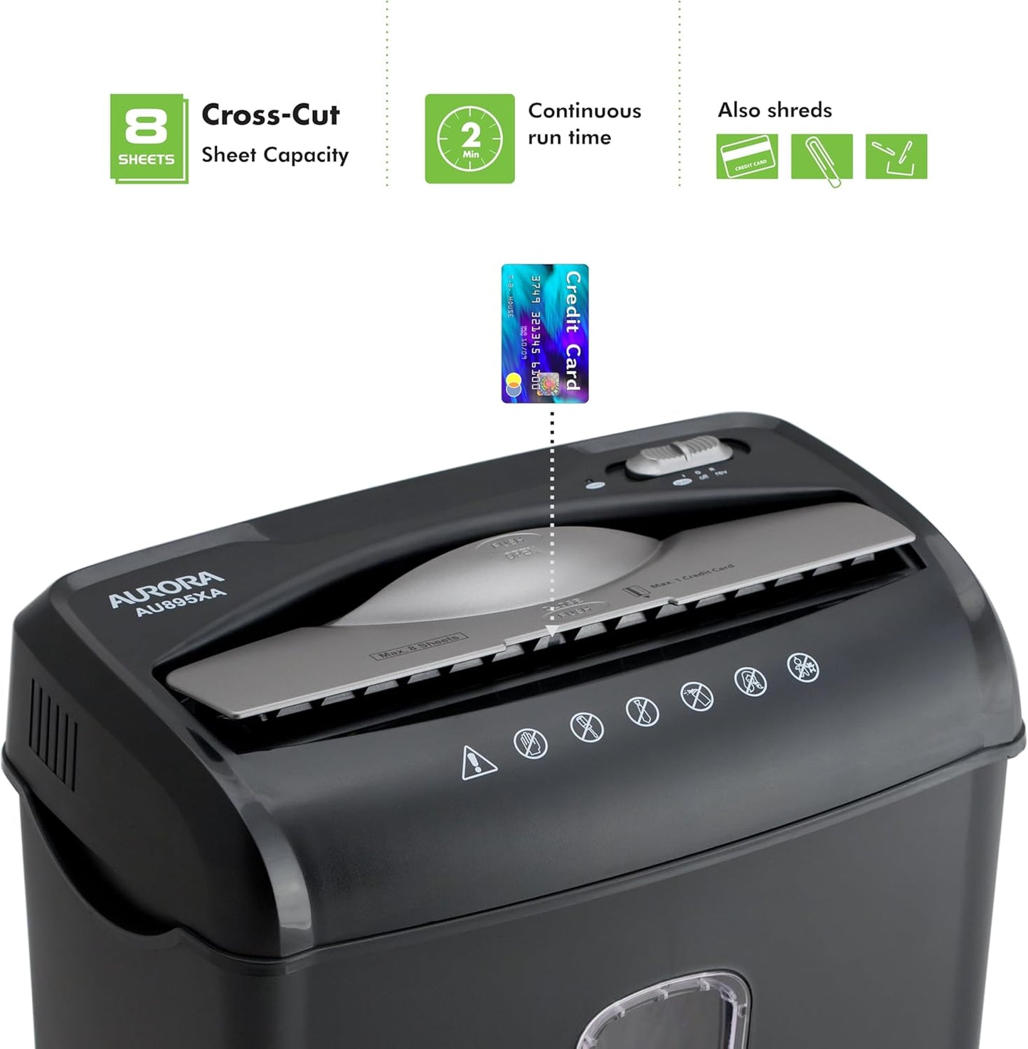 Aurora AU895XA 8-Sheet Professional Cross-Cut Paper and Credit Card Shredder