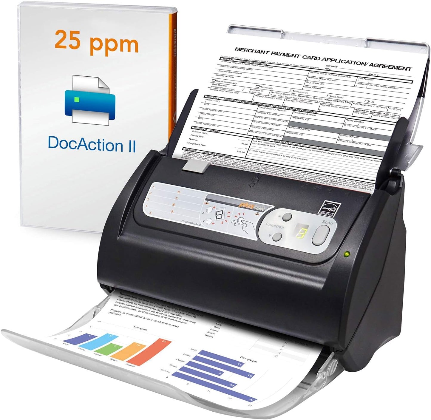 Plustek PS186 Desktop Document Scanner, with 50-Pages Auto Document Feeder (ADF). for Windows 7/8 / 10/11 (Intel/AMD only)