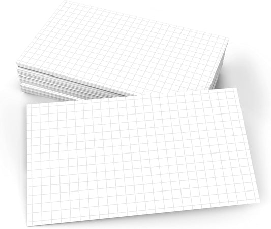 321Done Graph Ruled Index Cards (Set of 50) 3" x 5", Grid 0.20" Double-Sided, Thick Cardstock, Made in The USA, White