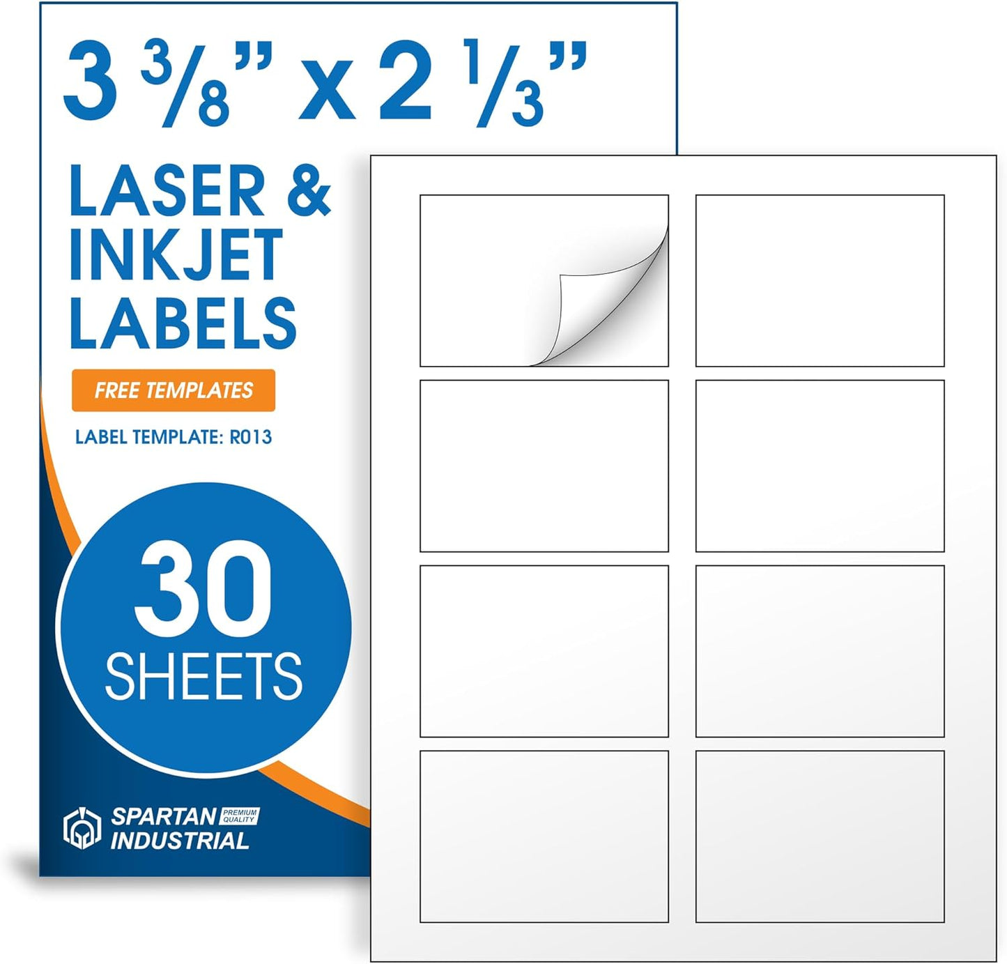 3 3/8" X 2 1/3" Matte White Name Tag Labels Compatible with Inkjet and Laser Printers - 30 Sheets, 240 Total Paper Stickers - Spartan Industrial