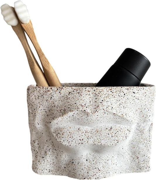 1PC Nordic - Style Textured Concrete Multi - Purpose Toothbrush Holders for Bathroom & Modern Pen Holder for Desk,Cement Toothbrush Stand