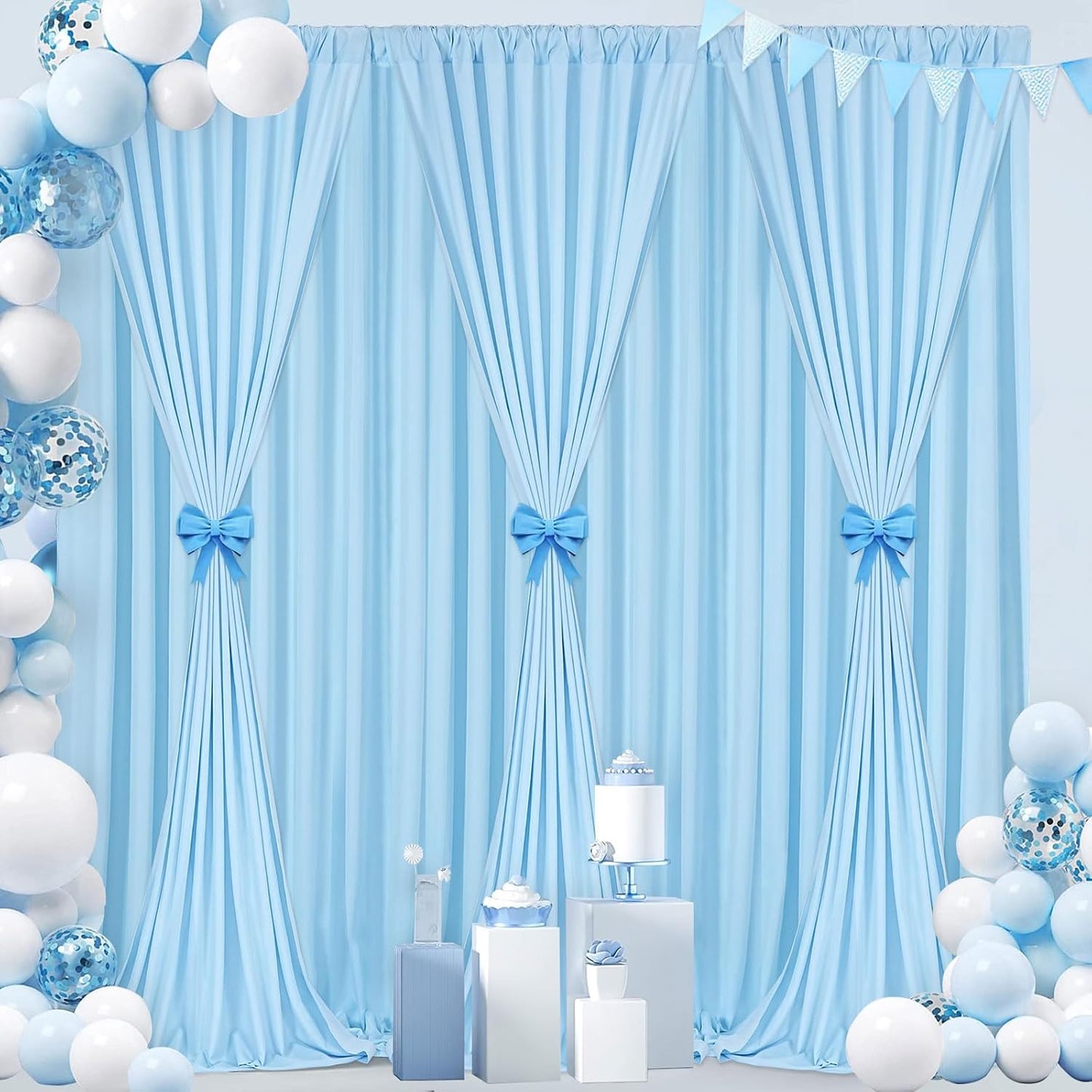 Baby Blue Backdrop Curtains Panels: Polyester Photo Backdrop Drapes Curtains - 30x10ft Baby Shower Party Photography Background