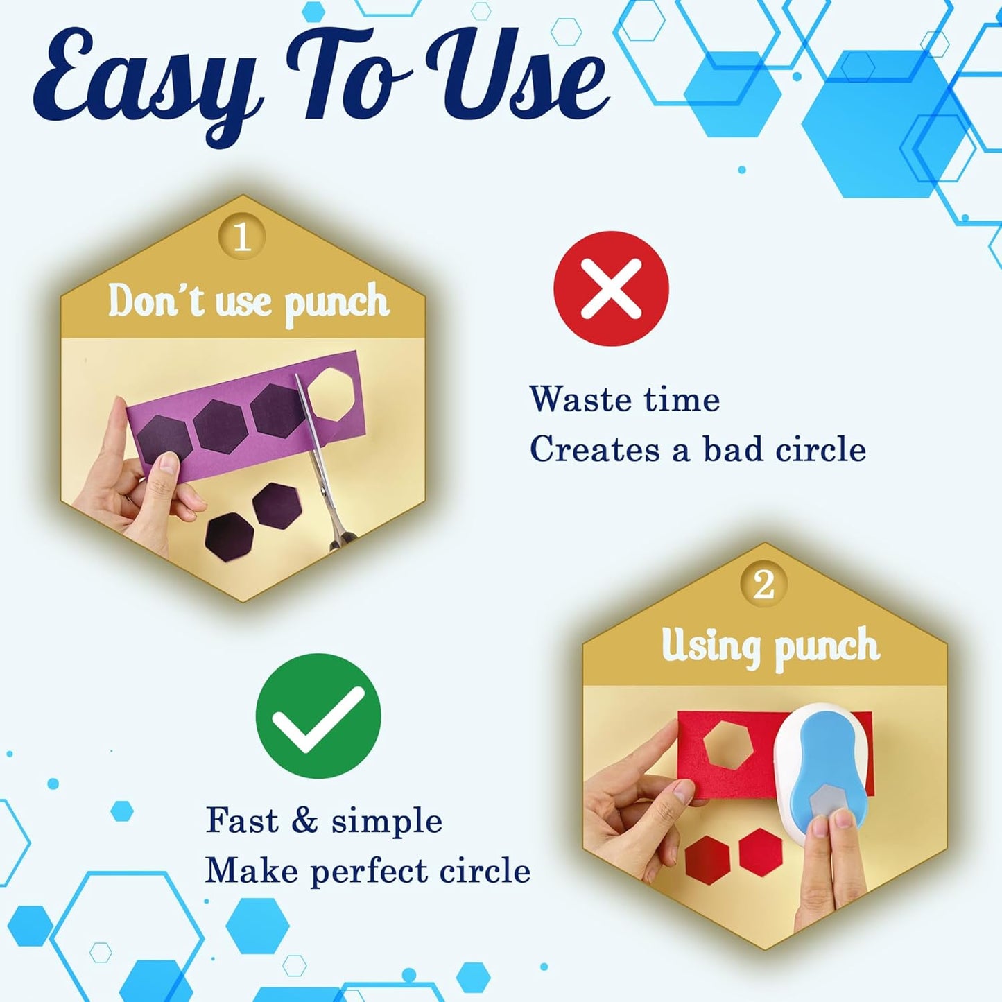 Hexagon Punch for Paper Crafts, Size 1.3-Inch, Hexagon Hole Cutter, Hexagon Shape for Greeting Card Making, Handmade Scrapbooking, DIY Arts