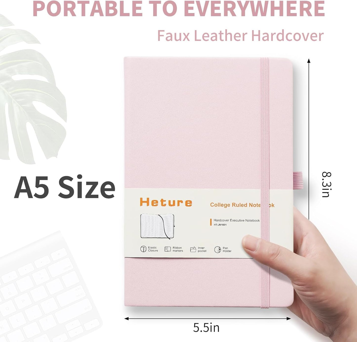 Hardcover Notebooks, A5 Lined Journals Notebook for Writing 160 Pages, 8.2 x 5.5 inch, Classic Ruled Notebooks for College/Work/Travel (Pink, 1 Pack)