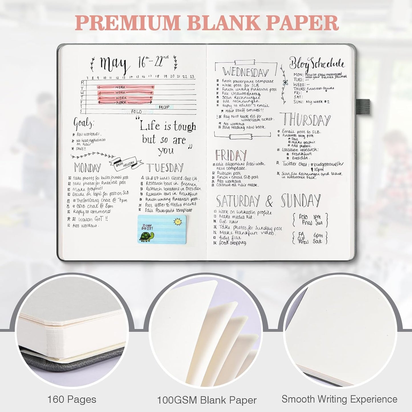 Blank Journal Notebook, 3 Pack A5 Sketch Book, Hardcvoer Sketchbook for Drawing with 100GSM Thick Paper, Leather Journal for Writing, Unlined Journal for Women, Men, School, 160 Pages, 5.7" x 8.4"