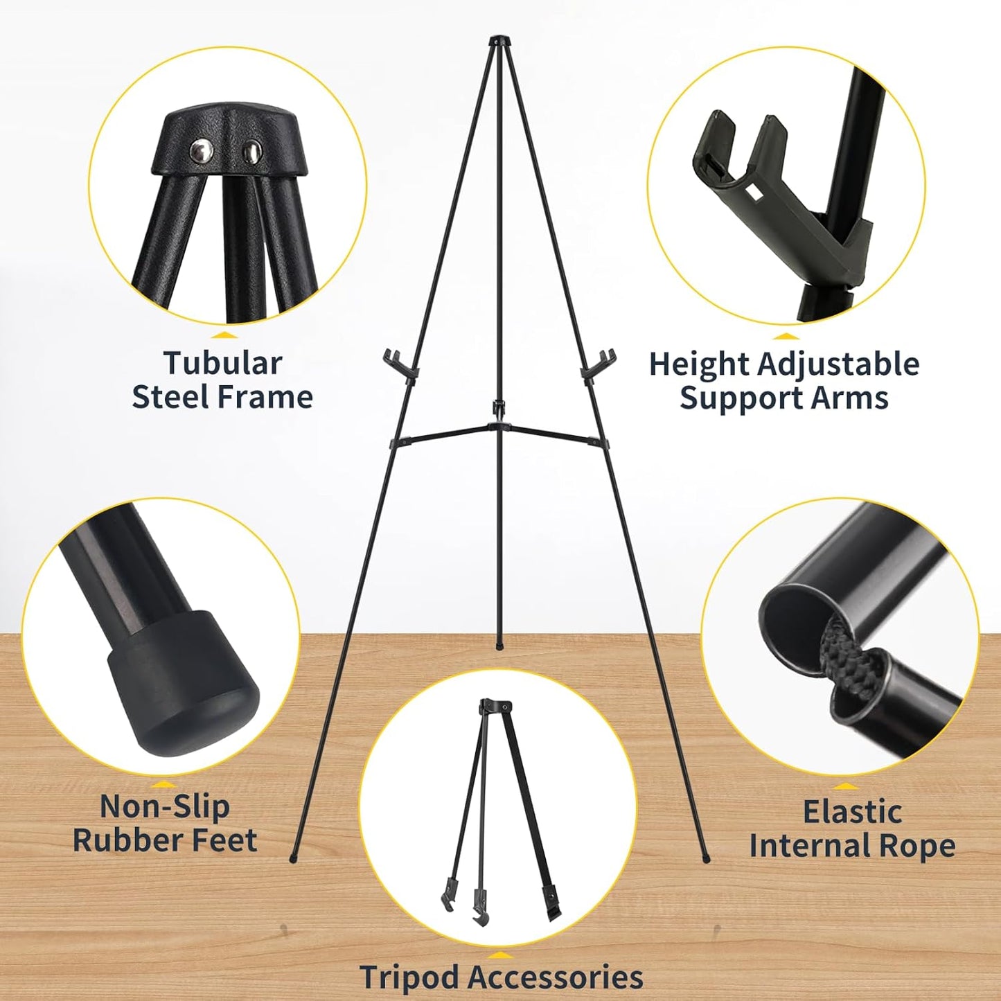 1 PCS Black Easel Stand for Wedding Sign Stand, 65 Inch Adjustable Metal Easels for Display, Portable Folding Easel for Wedding, Display Show, Arts, Poster with Portable Bags