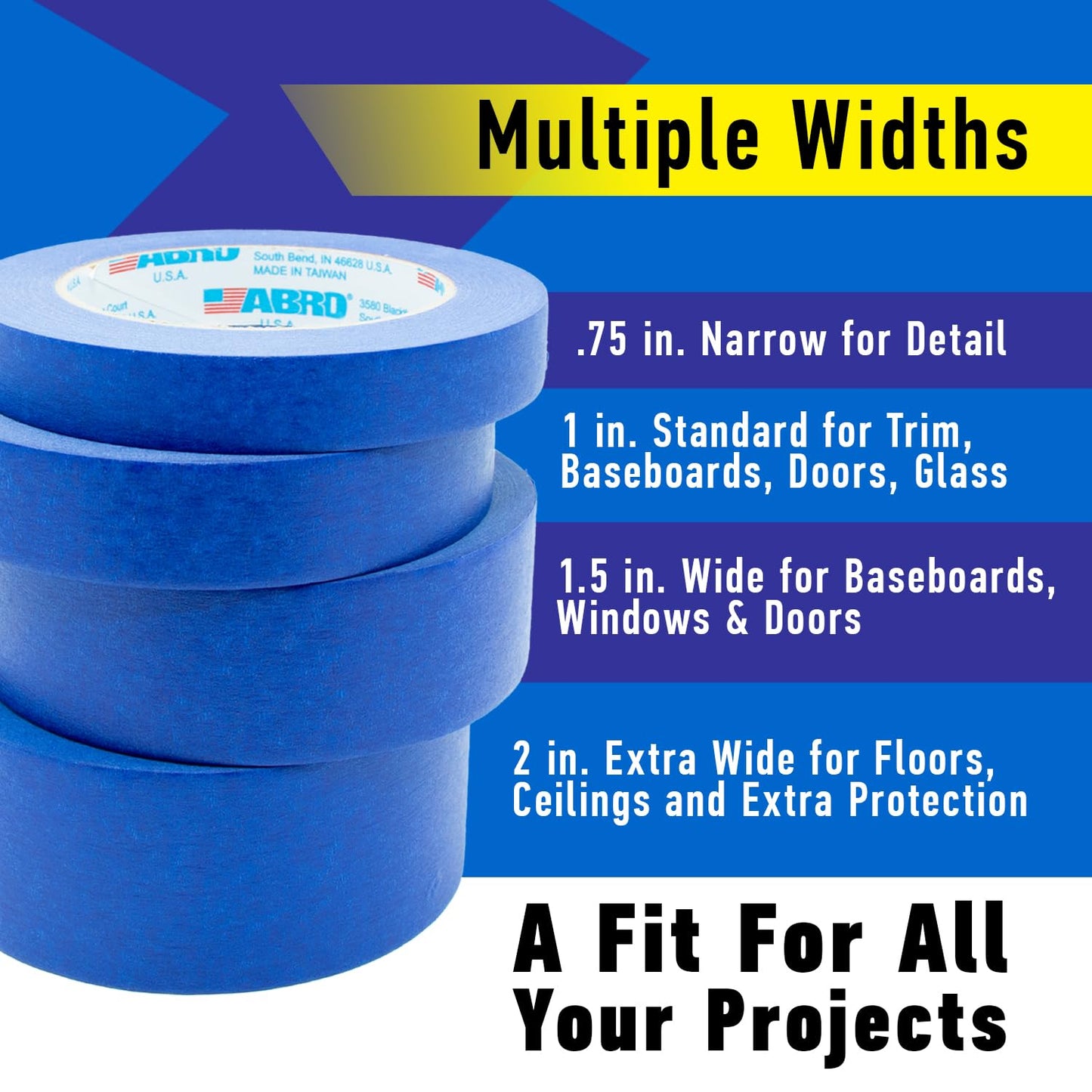 ABRO Blue Painters Tape 2 Inch Wide, 48mm x 55M, All Purpose Blue Tape, Temporary Labeling, Easy Tear, Clean Removal, Masking Tape Colored DIY or Pro - 6 Pack