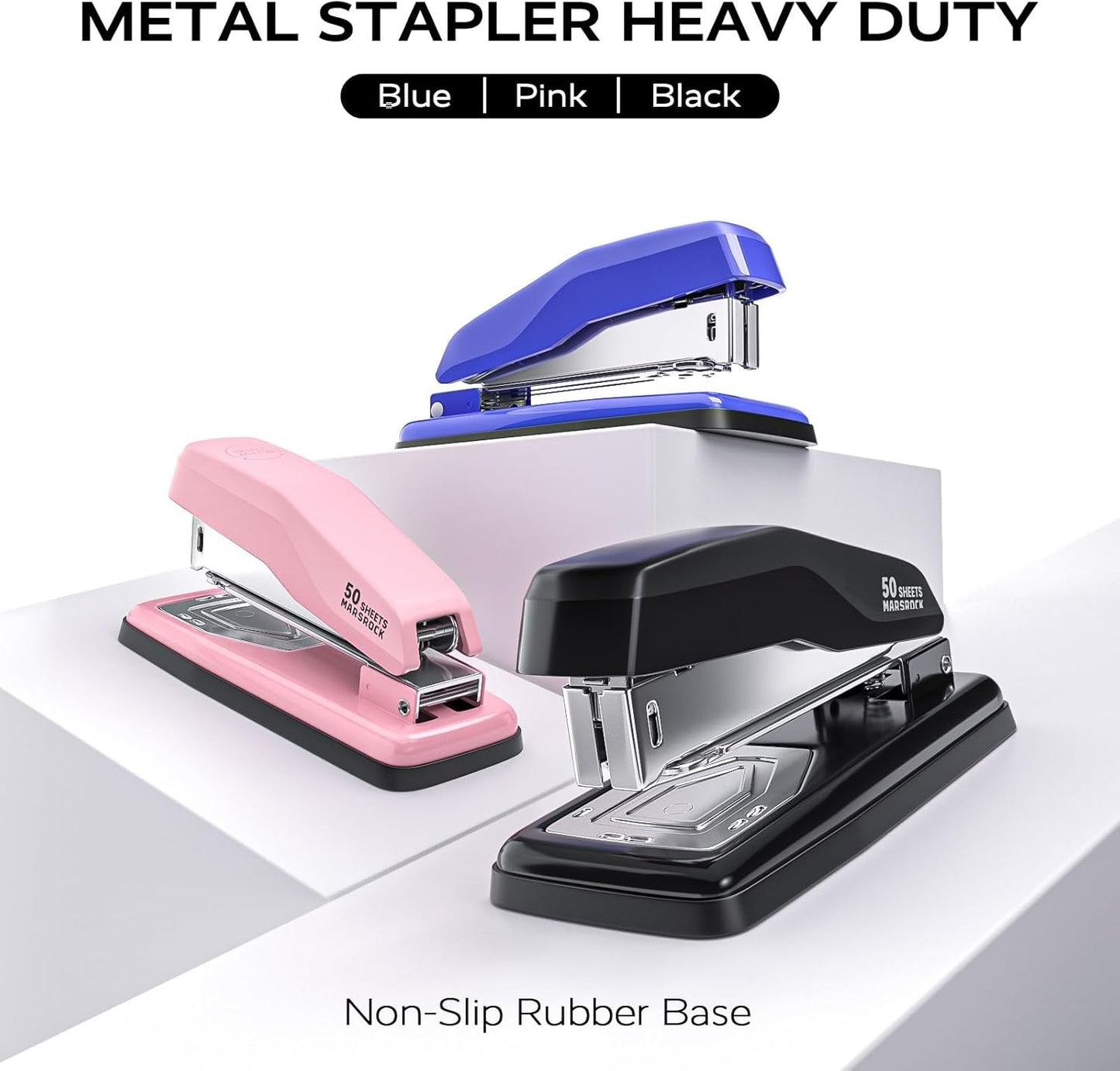 Desktop Stapler, Swing-Arm Swivel Stapler, 50 Sheet Capacity, 2000 Staples and Staple Remover, Rotatable Heavy Duty Staplers for Office, Home, Classroom, Booklet, Book Binding, Blue
