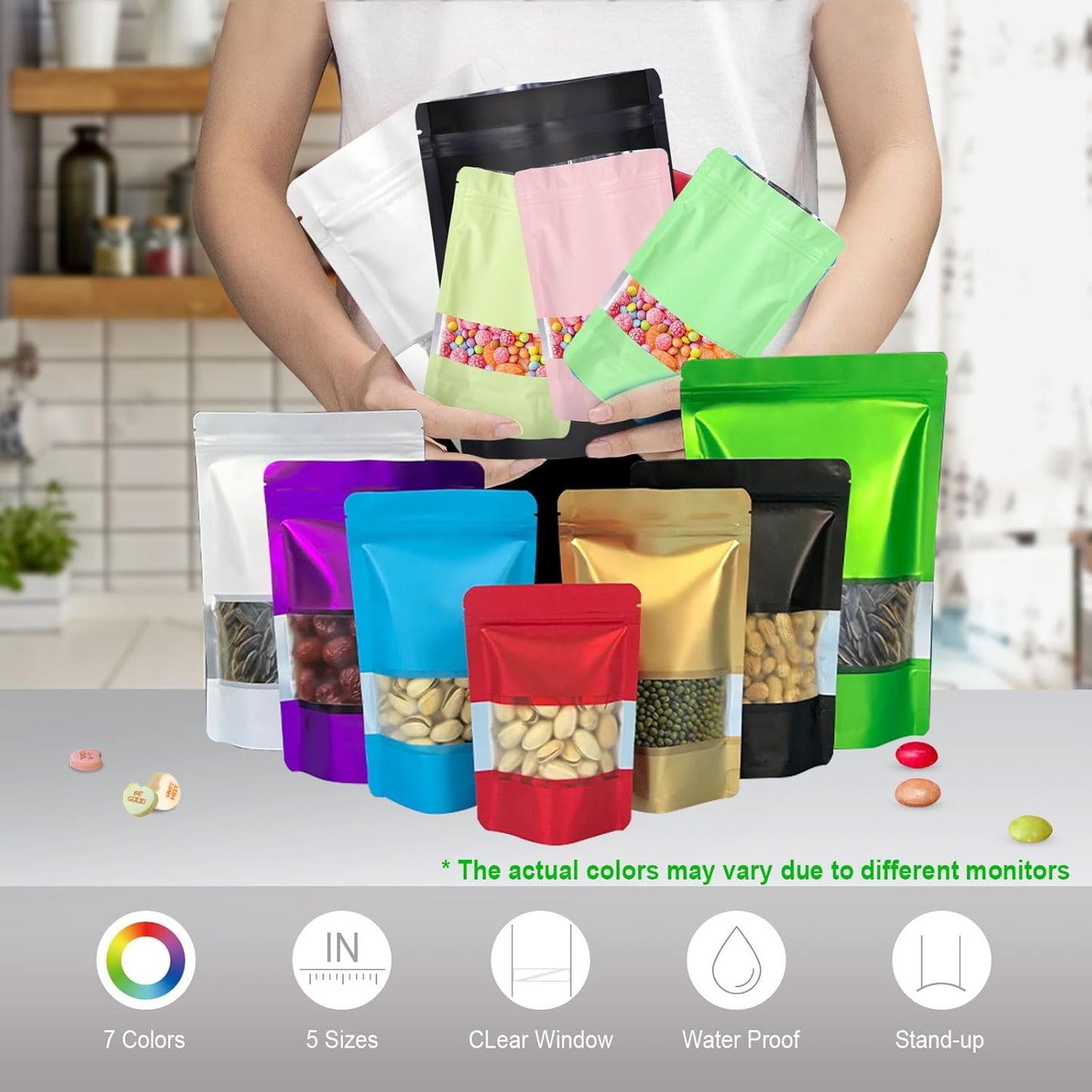 4"x6" 120pcs Mylar Bags for Food Storage,Smell Proof Bag with Matte Window Resealable Food Storage Bags for Small Business, Stand-up Foil Pouch Packaging Freeze Dried Candy Bag（Purple）