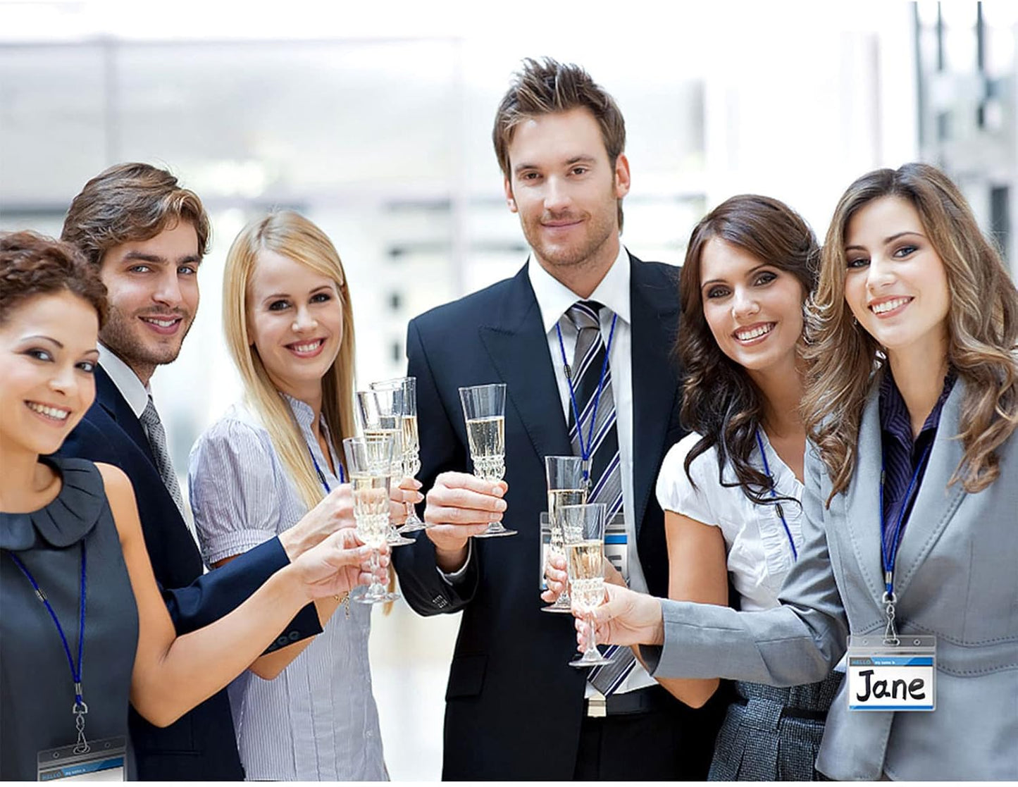 Badge Holder with Breakaway Lanyards, 100 Pack Clear Plastic Horizontal Name Tag Holder with Safety Lanyard Heavy Duty Waterproof Resealable Zip PVC ID Card Holders (Blue, 4x3 Inch)