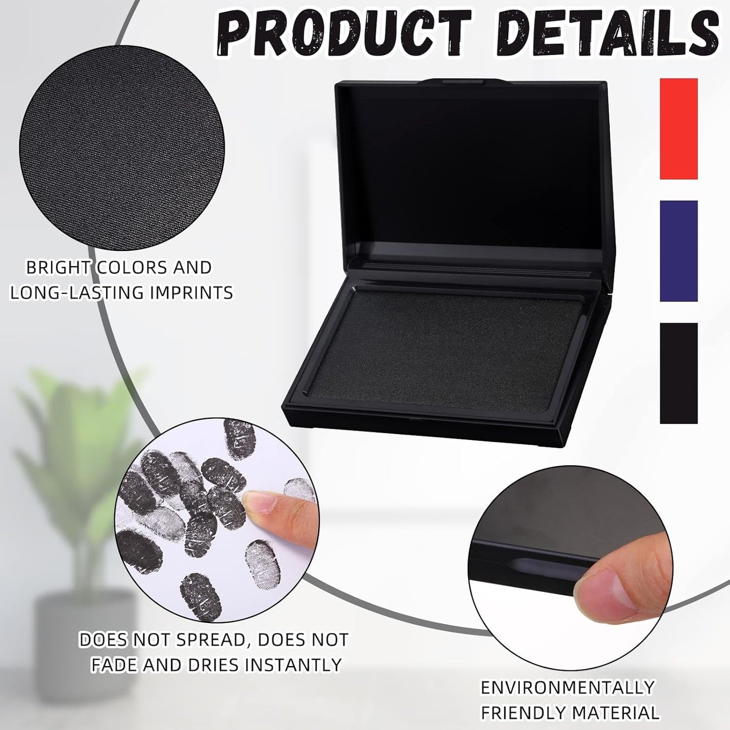 Janlaugh 9 Pack Colors Stamp Pads 4 x 3 Inch Quality Felt Pad Finger Print Ink Pad Black Red Blue Stamp Ink Pad for Rubber Stamp Paper Scrapbooking Wood Fabric