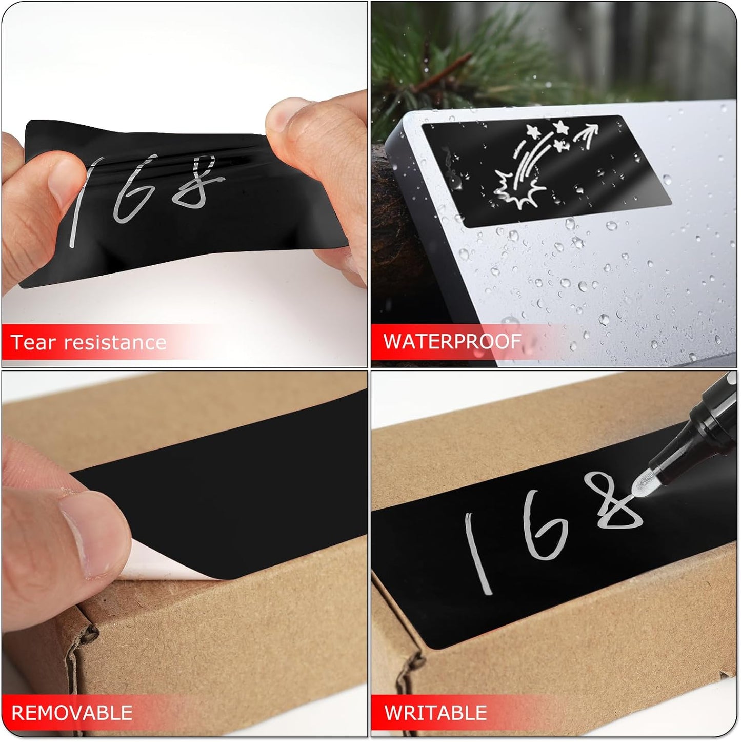 Black Rectangle Stickers 4 x 2 Inch Color Coding Labels Vinyl Roll Self-Adhesive Waterproof Removable 500 PCS