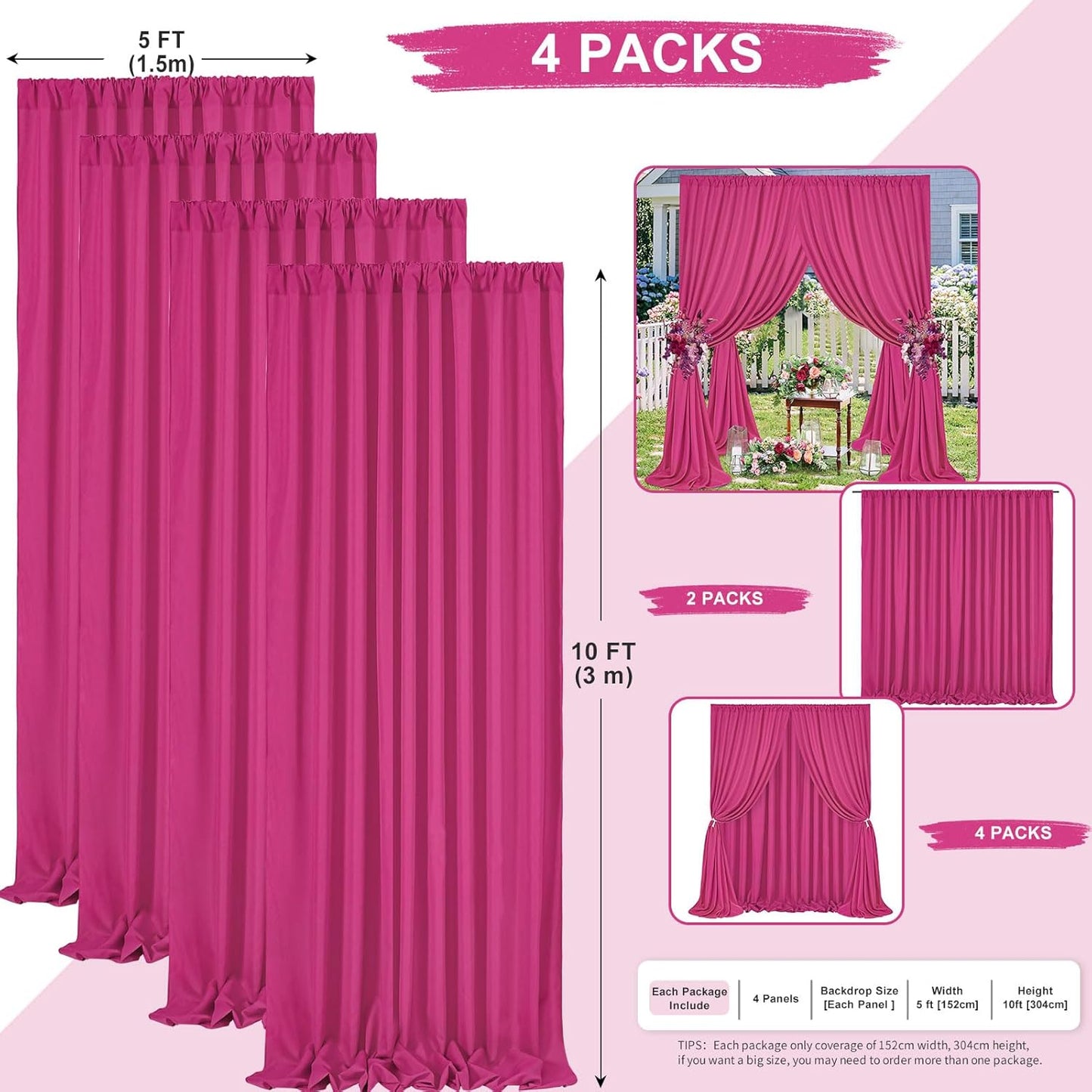 Hot Pink Backdrop Curtains for Parties: 20ft x 10ft Polyester Photography Backdrop Drapes Fabric - Wedding Birthday Decorations