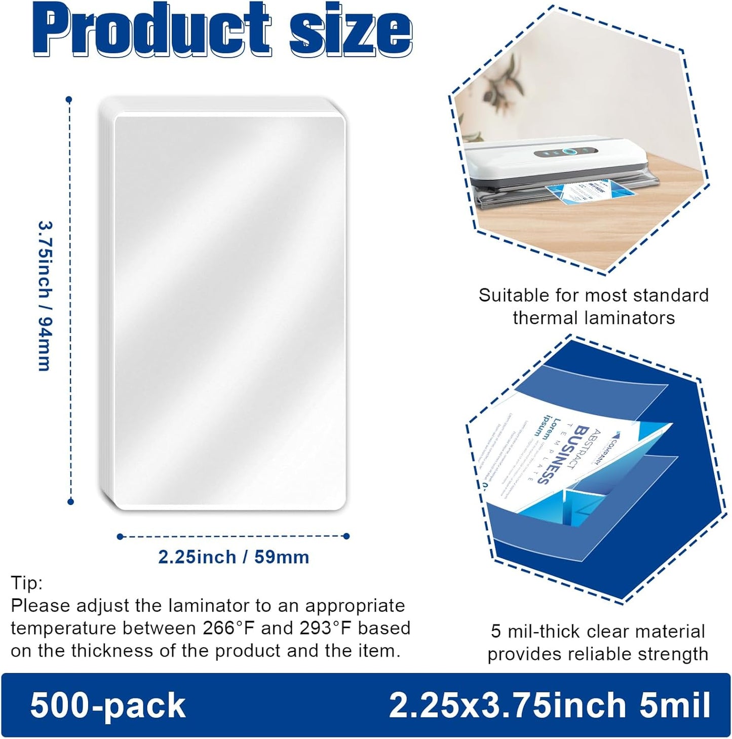500 Pack 5mil 2.25“x3.75" Thermal Laminating Pouches Badge Laminate Pouches Clear Laminated Luggage Tags Printable Laminator Pouches for Business Permits Cards (500, 2.25"x3.75"-5mil)