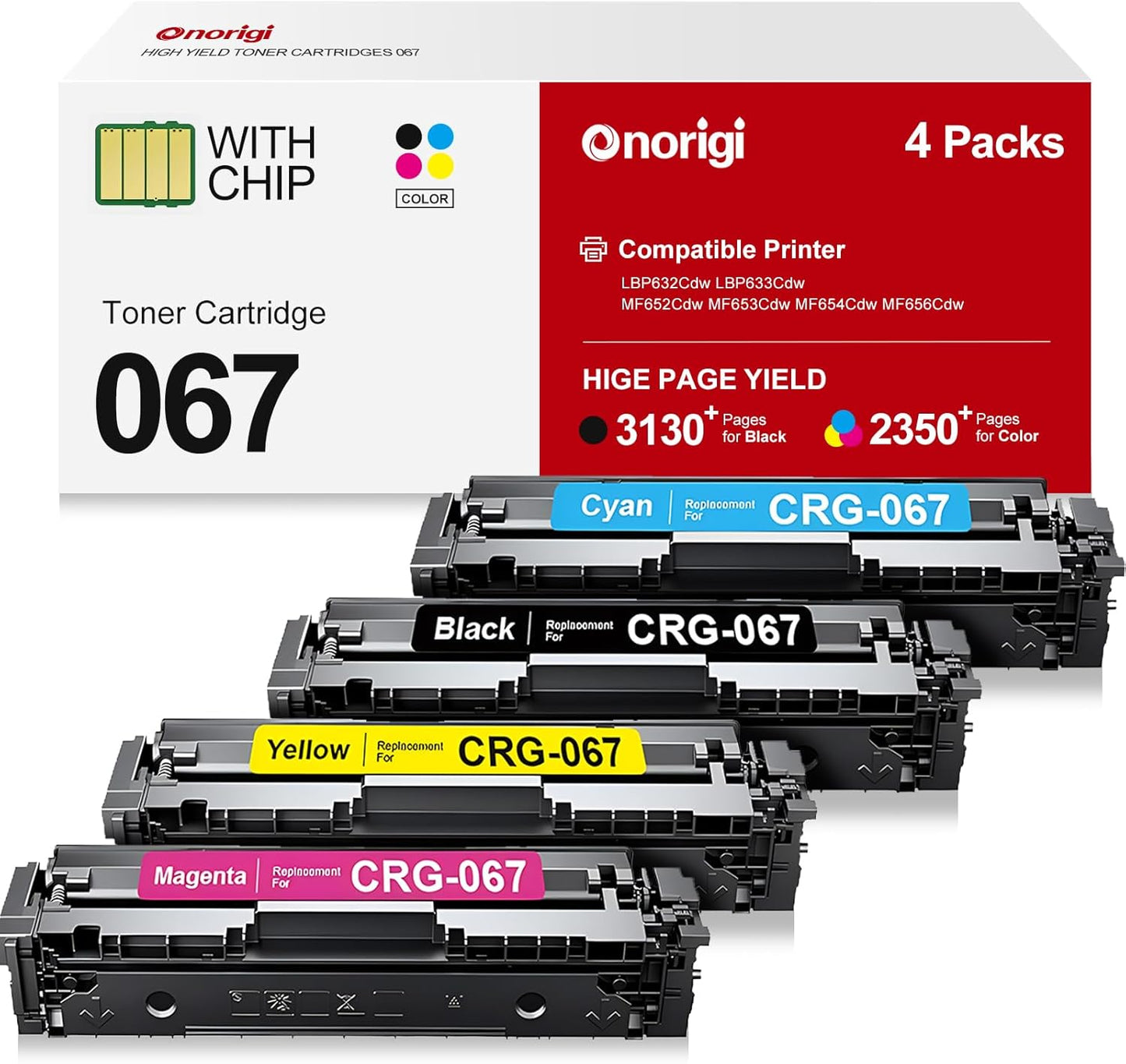 067 Toner Cartridges Set Compatible with Canon 067 067H Toner cartridges for Canon imageClass LBP633Cdw, LBP632Cdw, LBP631Cw, MF651Cw, MF653Cdw, MF654Cdw, MF655Cdw, MF656Cdw (067, 4 Pack)