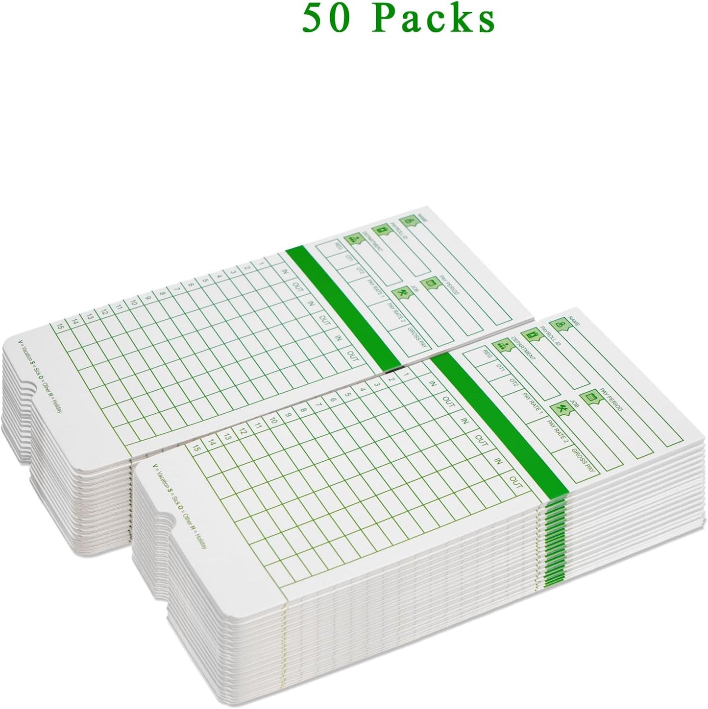 Zzrywuty All Pay Periods, 50 Count Time Cards for Hn3000, 2-Sided, 3 3/8" x 7 3/8", Green