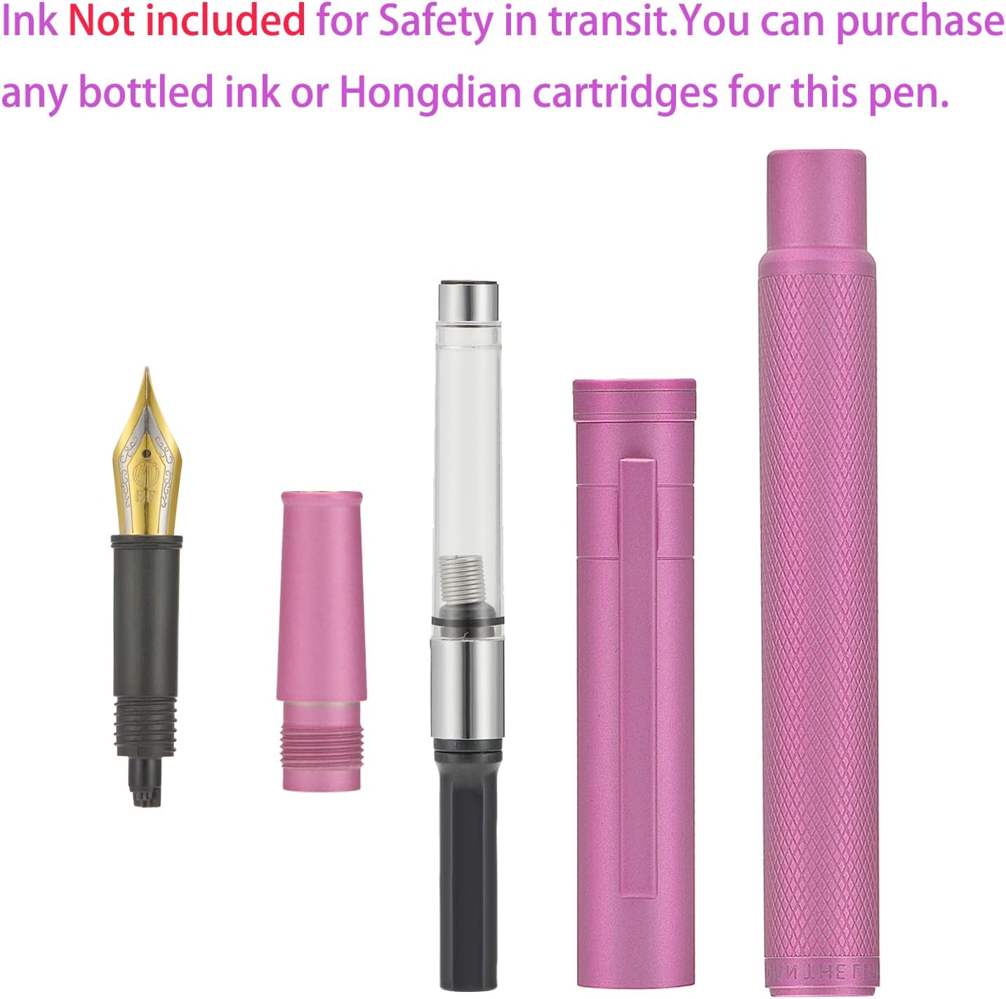 Hongdian 1851 Pink Forest Fountain Pen Medium Nib, Classic Design with Converter and Metal Pen Case