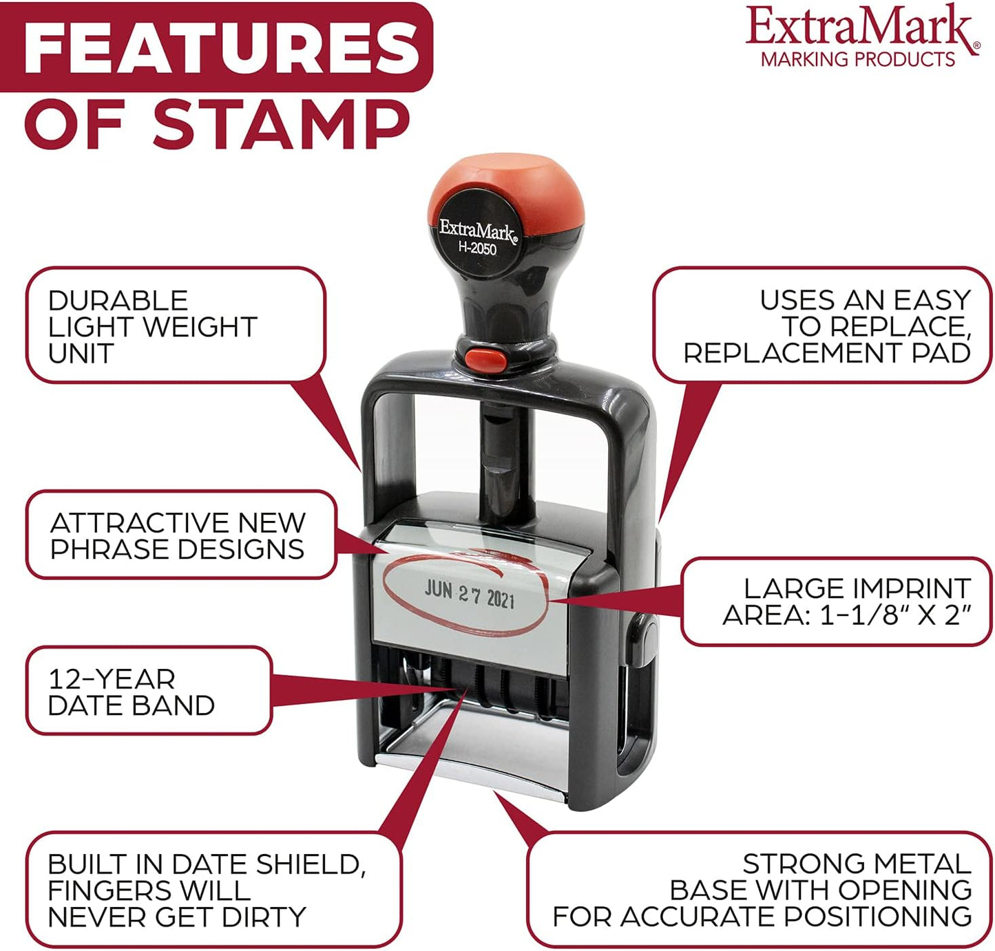 Heavy Duty Office Date Stamp - Brush Stroke Design - Self Inking Dater - Black Ink Color