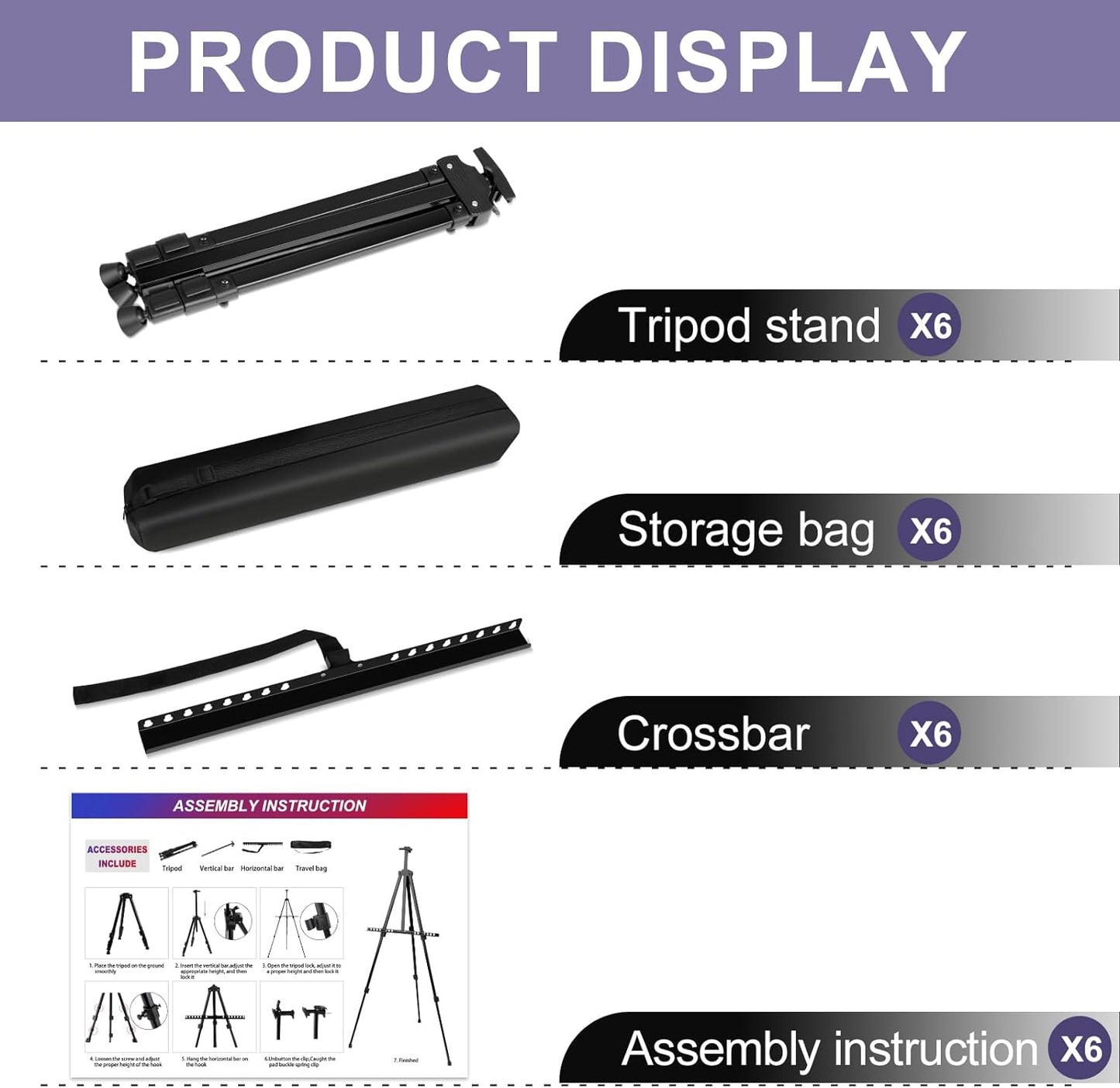 AROIC 6 Pack Painting Display Easel Stand Portable Adjustable Metal Tripod Artist Canvases Height from20to66Inch Extra Sturdy forTable-Top/Floor Painting, Drawingand Displaying,Black with 6StorageBag