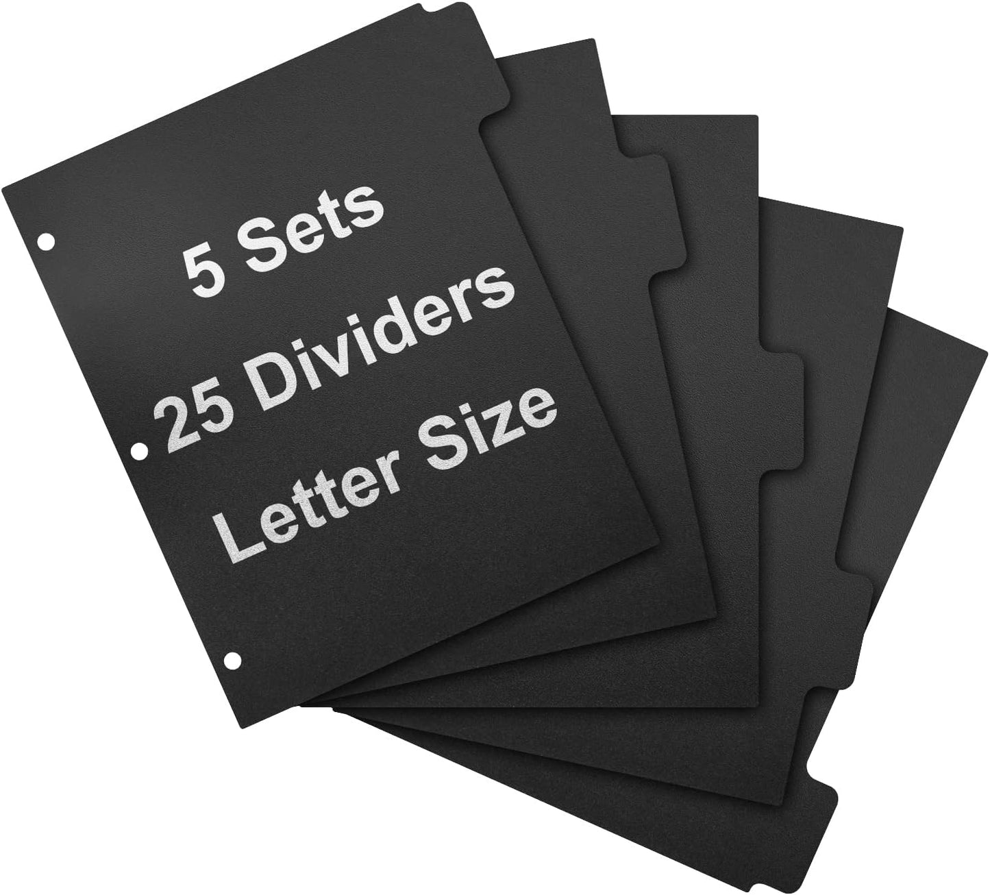 3 Ring Binder Dividers with 5-Tabs for Letter Size, 1/5 Cut, 3-Hole Punched, Write & Erase Plastic Binder Dividers Extra Durable Section Index Dividers for Binders, Pack of 5 Sets, 25 Dividers Total