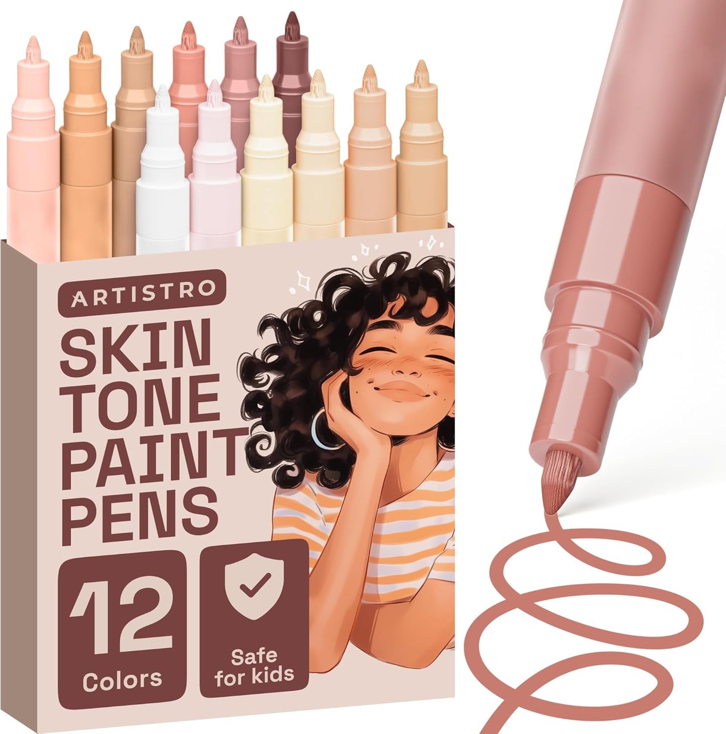 ARTISTRO 12 Skin Tones Paint Markers for Glass, Rock Painting, Ceramic, Wood, Fabric, Scrapbooking, DIY Craft Making, Coloring - Acrylic Paint Pens in Soft Colors Extra-Fine Tip 0.7mm