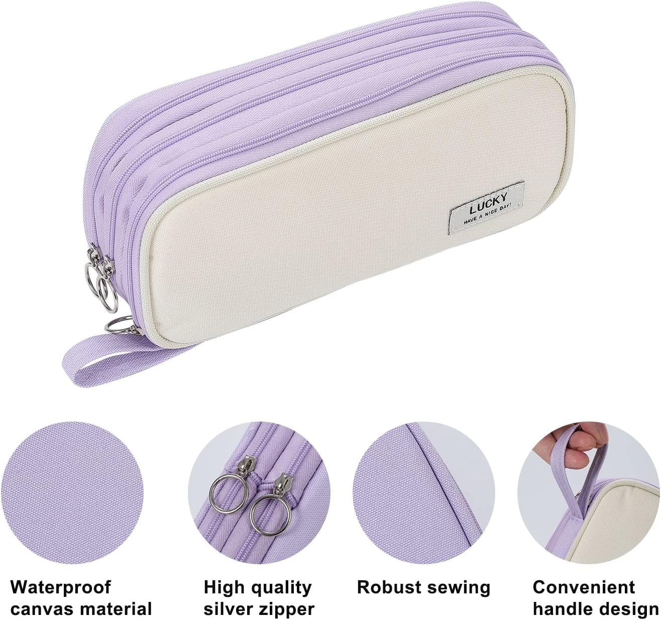 Big Pencil Case Zipper Pencil Pouch Organizer Large Capacity Pen Bag with Handle Portable for Girls Kids Adults Gift Pen Case for School Home Office Purple