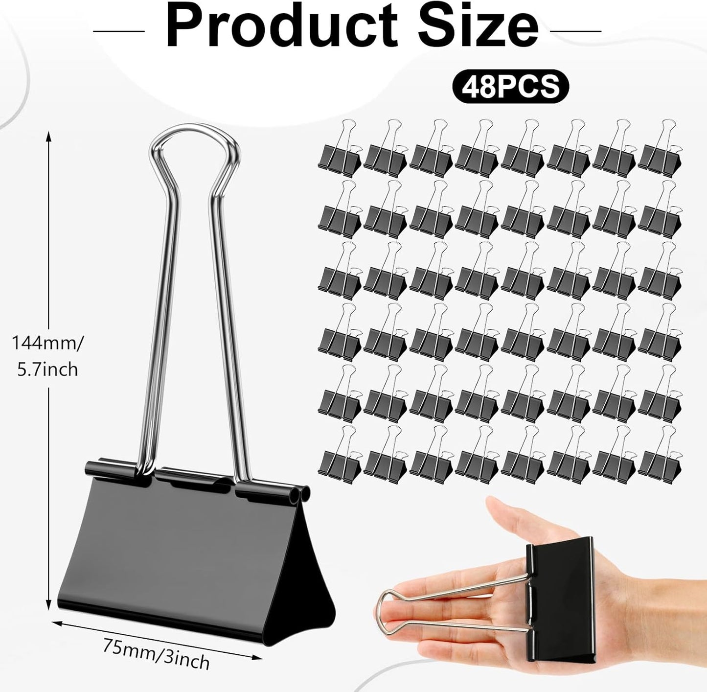 48 Pack Extra Large Binder Clips 3 Inch Metal Jumbo Binder Clips Black Big Paper Clamps for Teachers, Students, Office, Home, School Supplies