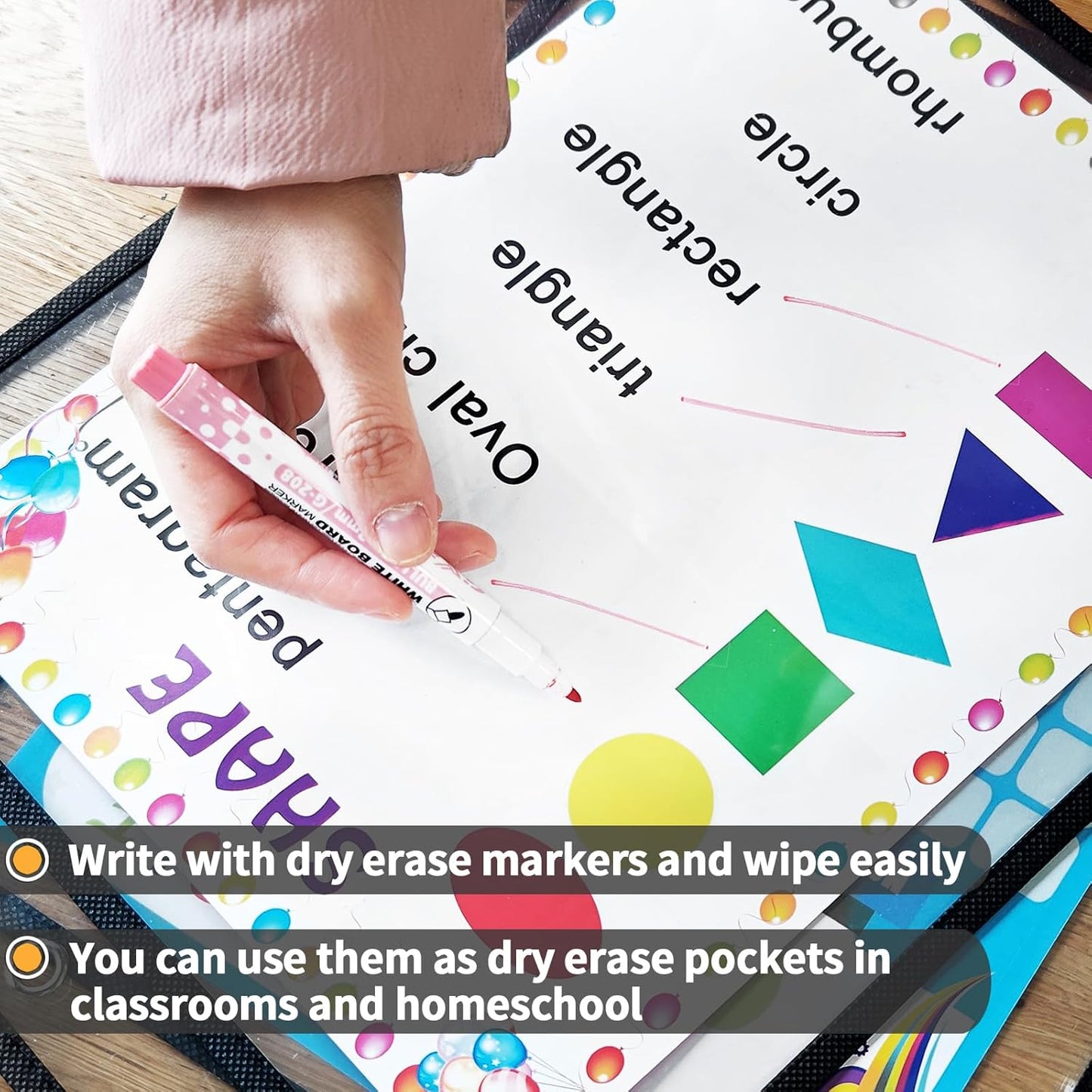 6 Packs Oversized Reusable Dry Erase Pocket Sleeves, Black 10x14 Ticket Holders, Clear Plastic Sheet Protectors, Teacher School Classroom Supplies