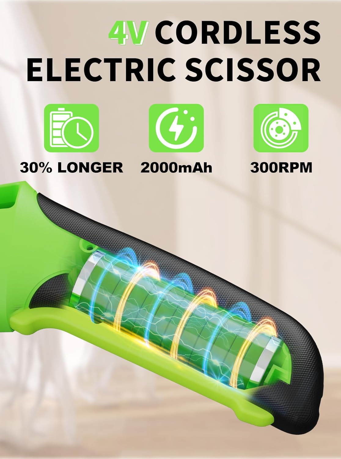 4V 2000mAh Cordless Cardboard Cutter, Electric Box Cutter for Cardboard with 2 Titanium Blades,LED & Safety Lock,Max Cutting1/4",Rotary Cutter for Fabric,Gifts for Men&Women - Neon Green