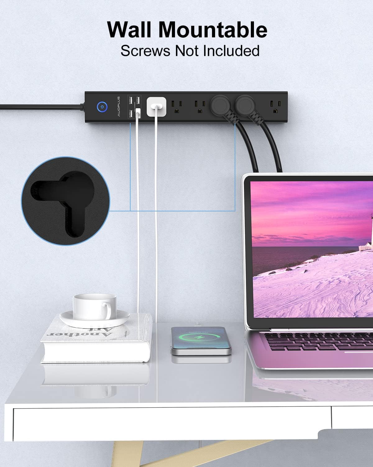 2 Pack Power Strip Surge Protector - AUOPLUS 6 Outlets 4 USB Ports 6Ft Long Extension Cords, Flat Plug Overload Protection, 2100 Joules, Wall Mount for Home, Office and Dorm Essential, ETL Listed