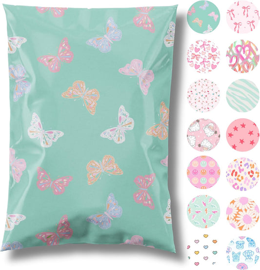 6x9 Designer Poly Mailer 100 Pack Heavy Duty Waterproof Self Seal Shipping Bags for Small Business Large Mailing Envelopes Bulk Tear Resistant Packaging Butterfly