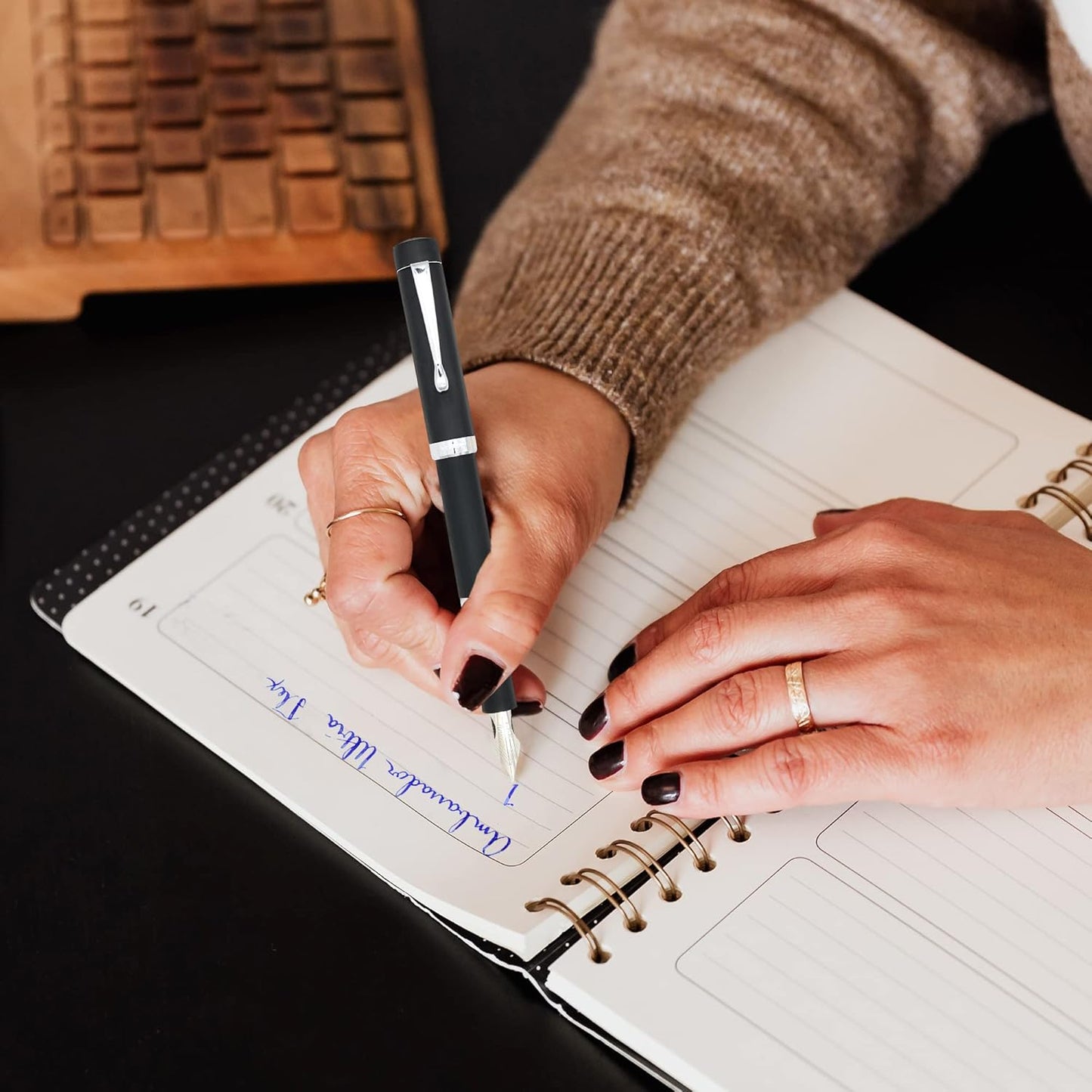Jaipur V2 Piston Filled Refillable Fountain Pen - Black Ultra Flex Cursive Pen w/Stainless Steel Nib - Luxury Pens w/Acrylic Body & Ebonite Feed - Fountain Pens for Journaling & Calligraphy